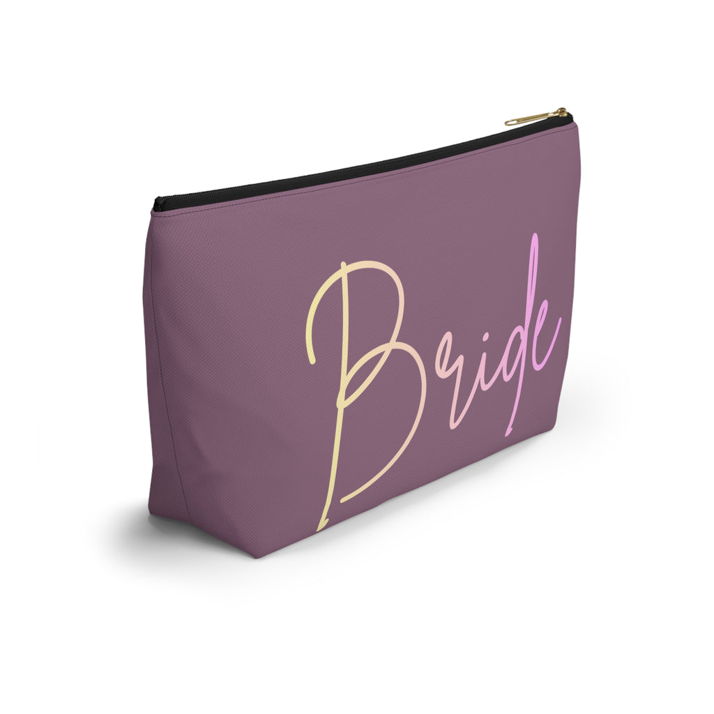 T Bottom Accessory Pouch | 'Bride' Script Muted Mauve and Pastel Cosmetic Bag