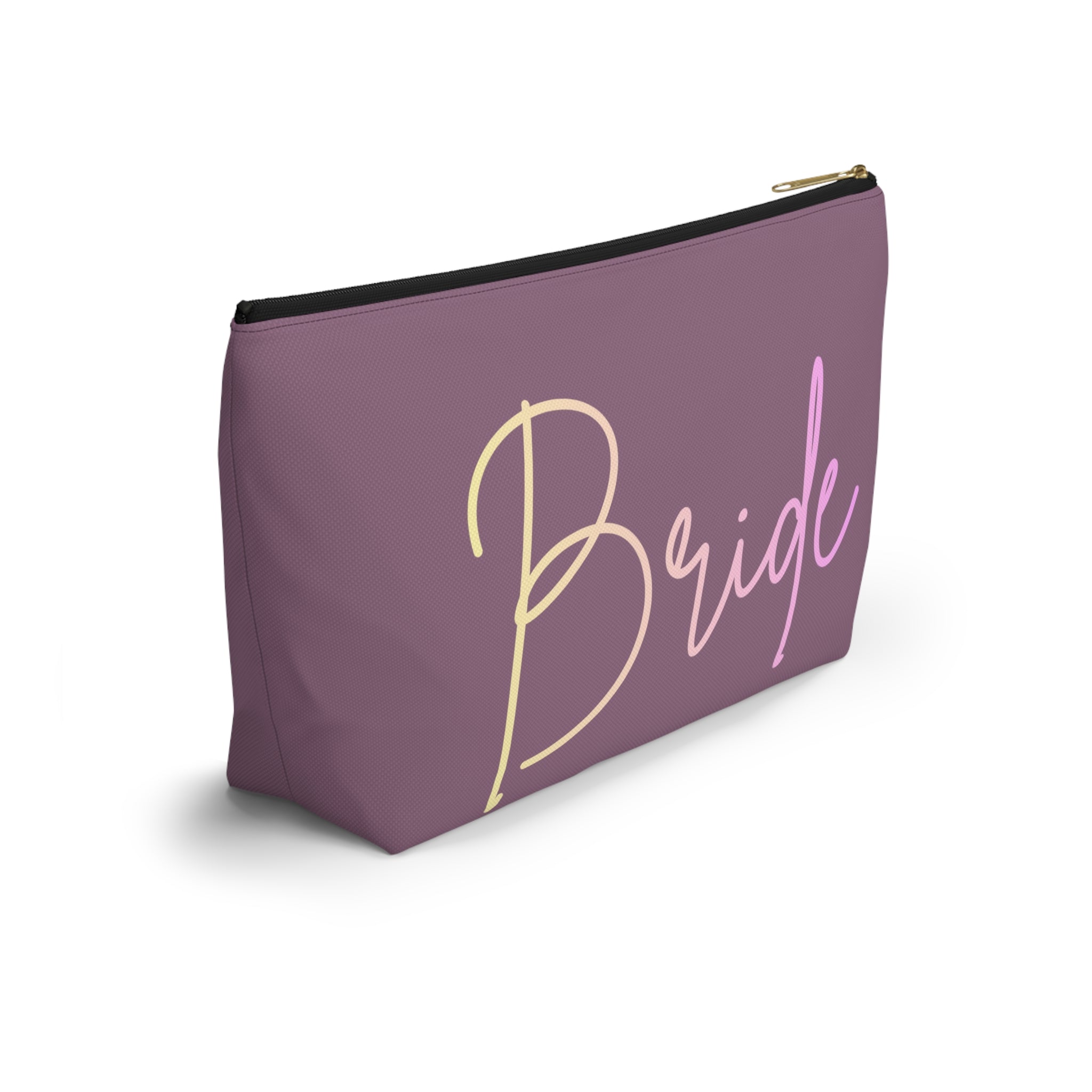 T Bottom Accessory Pouch | 'Bride' Script Muted Mauve and Pastel Cosmetic Bag