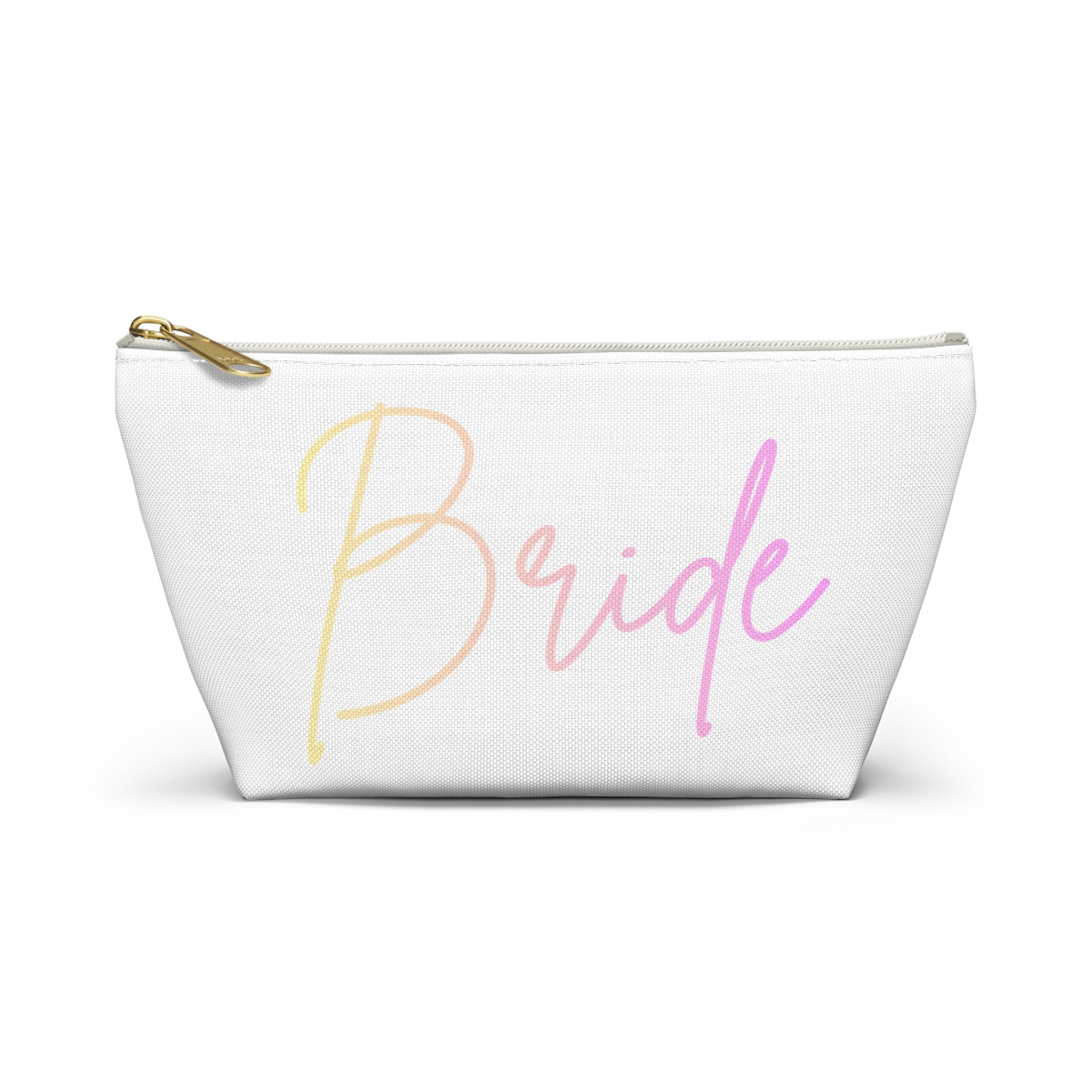T Bottom Accessory Pouch | 'Bride' Script Pastels | Bridal Party Cosmetic Bag