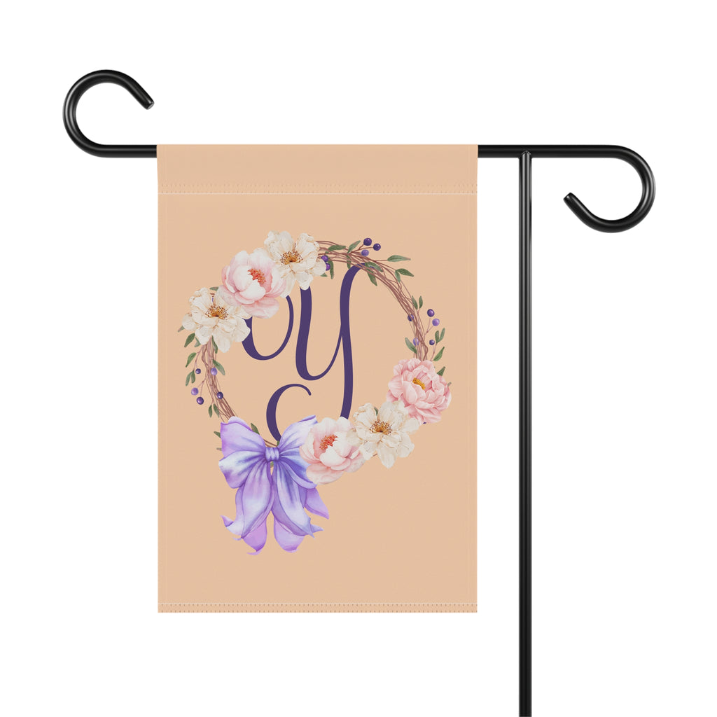 Home & Garden Banner | 'Y' Monogram Peach Wreath Flag