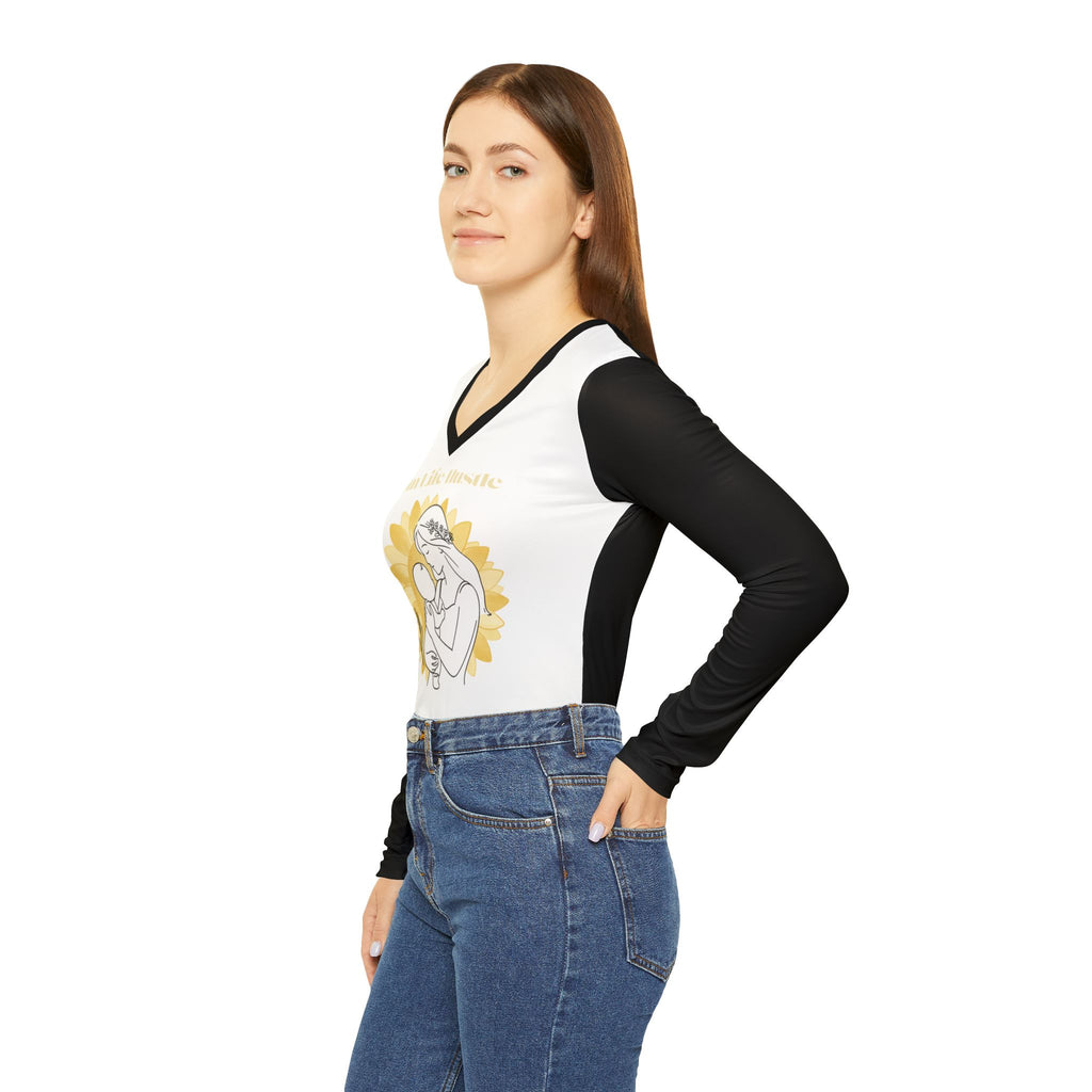 Mom Life Hustle in Bloom Long Sleeve V-Neck Shirt