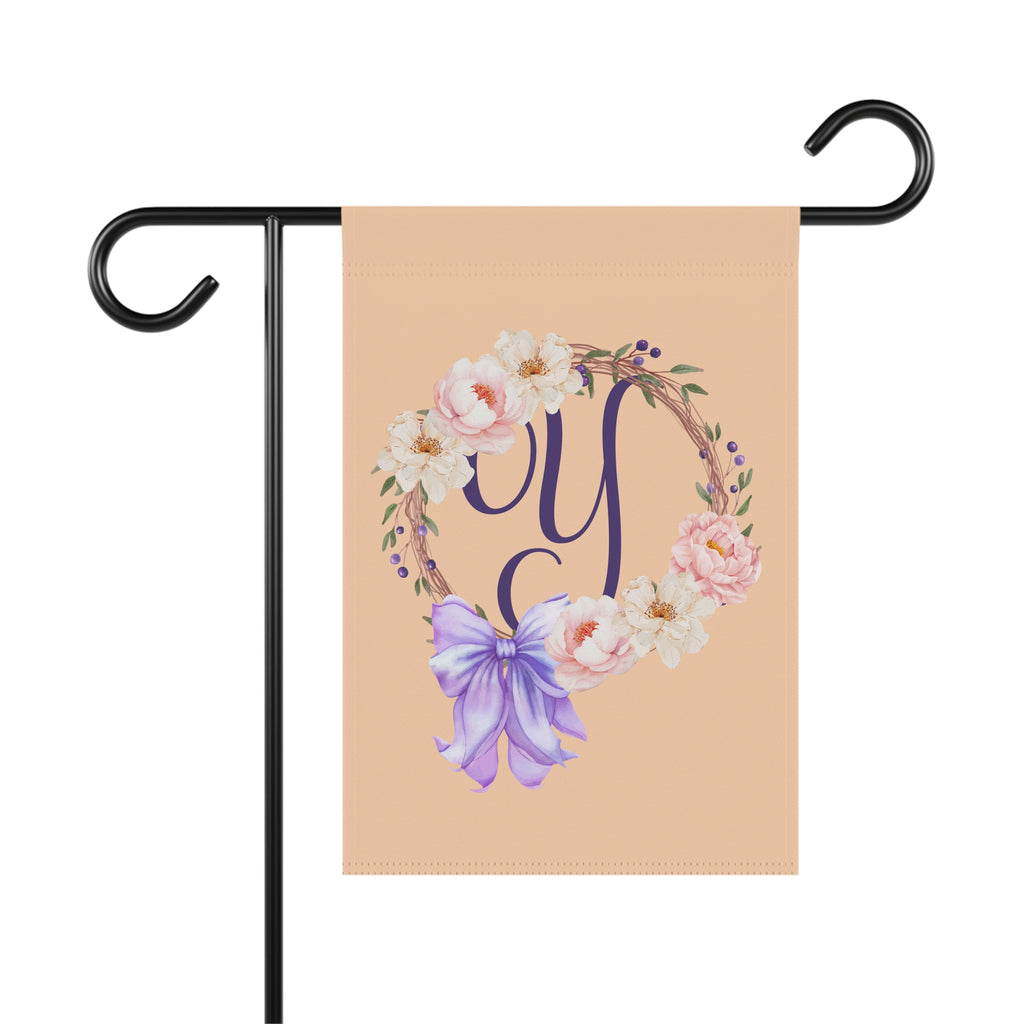 Home & Garden Banner | 'Y' Monogram Peach Wreath Flag