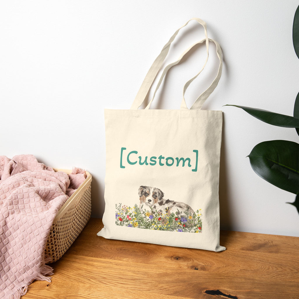 Tote Bag | Custom Puppy Floral Shoulder Bag