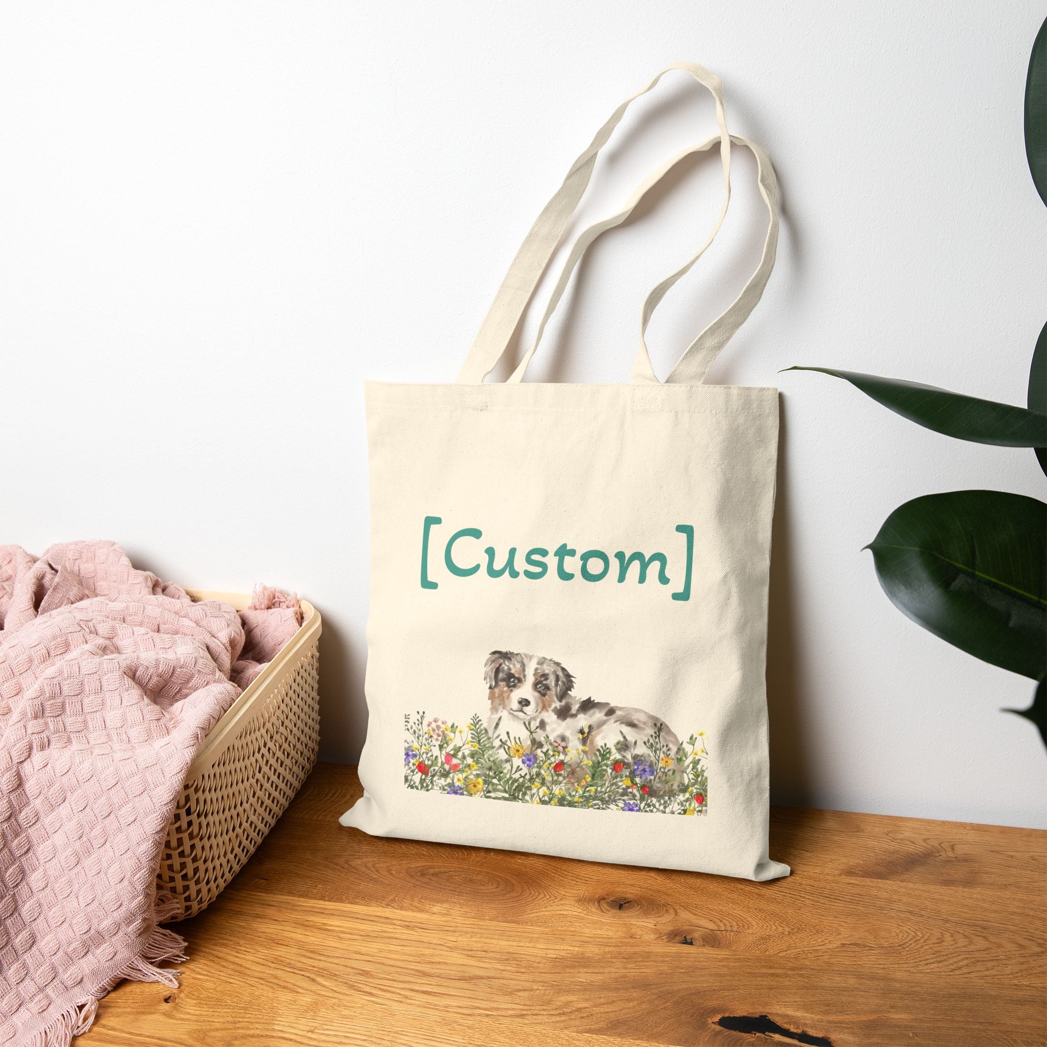 Tote Bag | Custom Puppy Floral Shoulder Bag