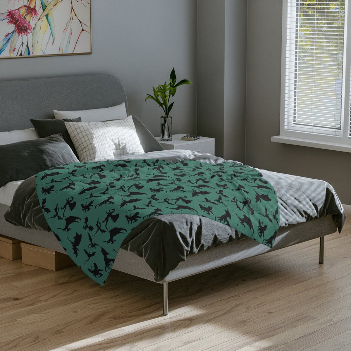 Deep Evergreen Dragons Velveteen Microfiber Throw