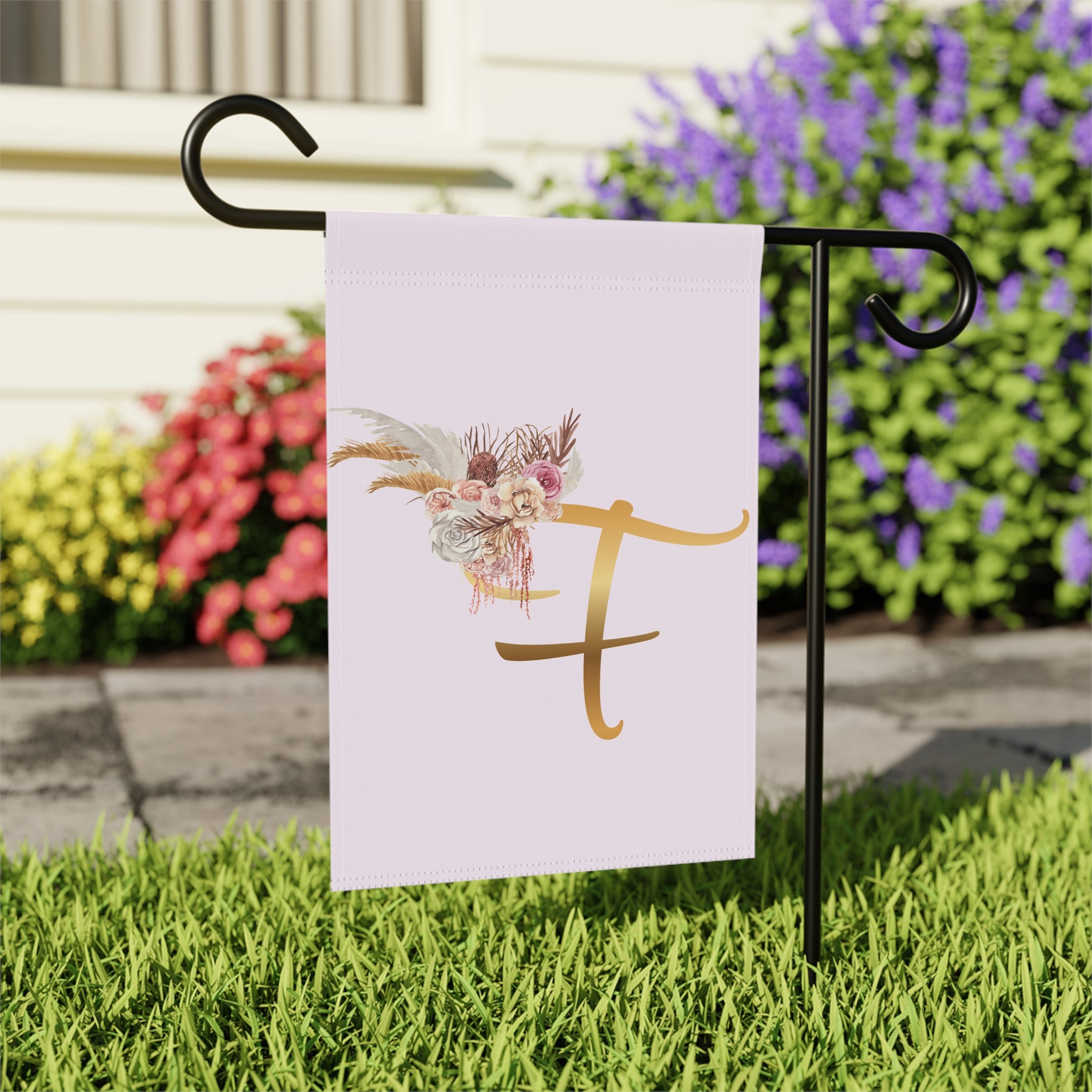 Home & Garden Banner | 'F' Monogram Blush Petals Flag