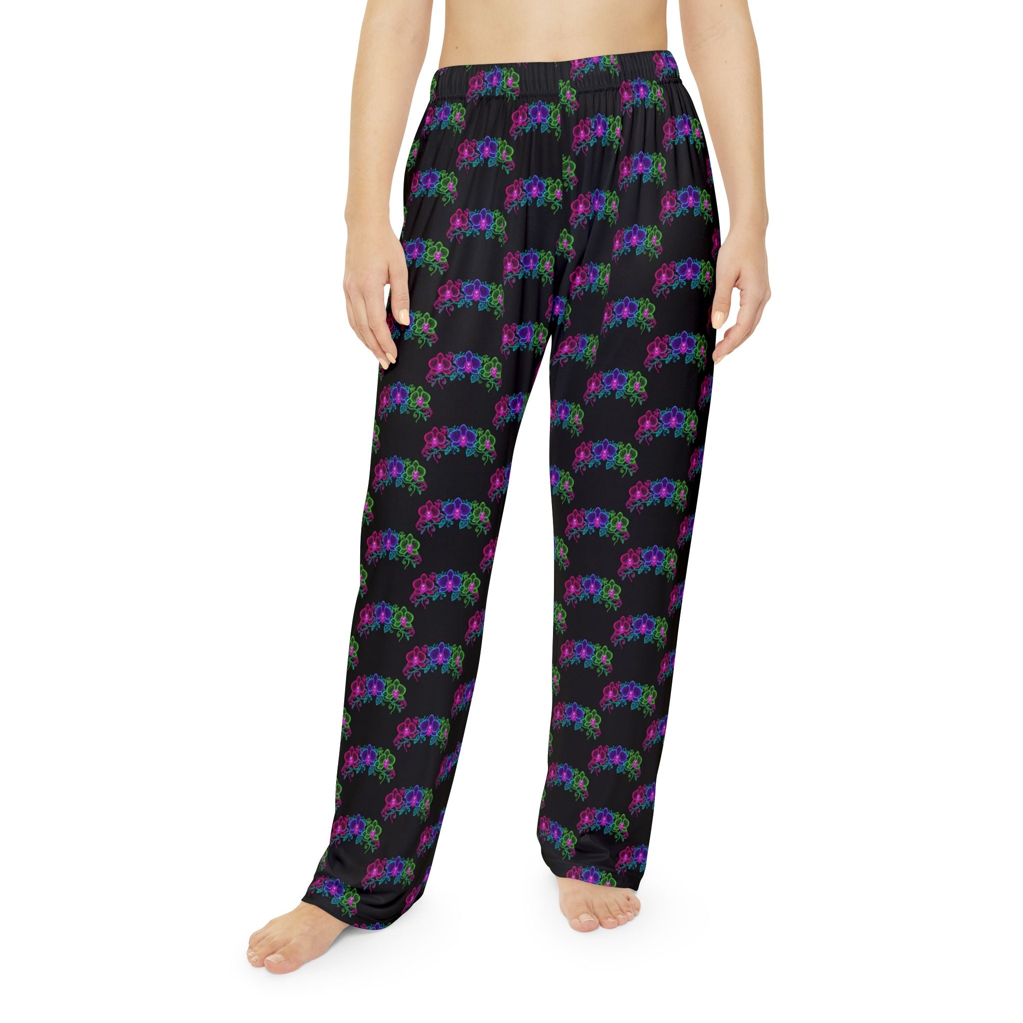 Pajama Pants | All-Over Neon Orchid Floral Pattern Women's Pajamas