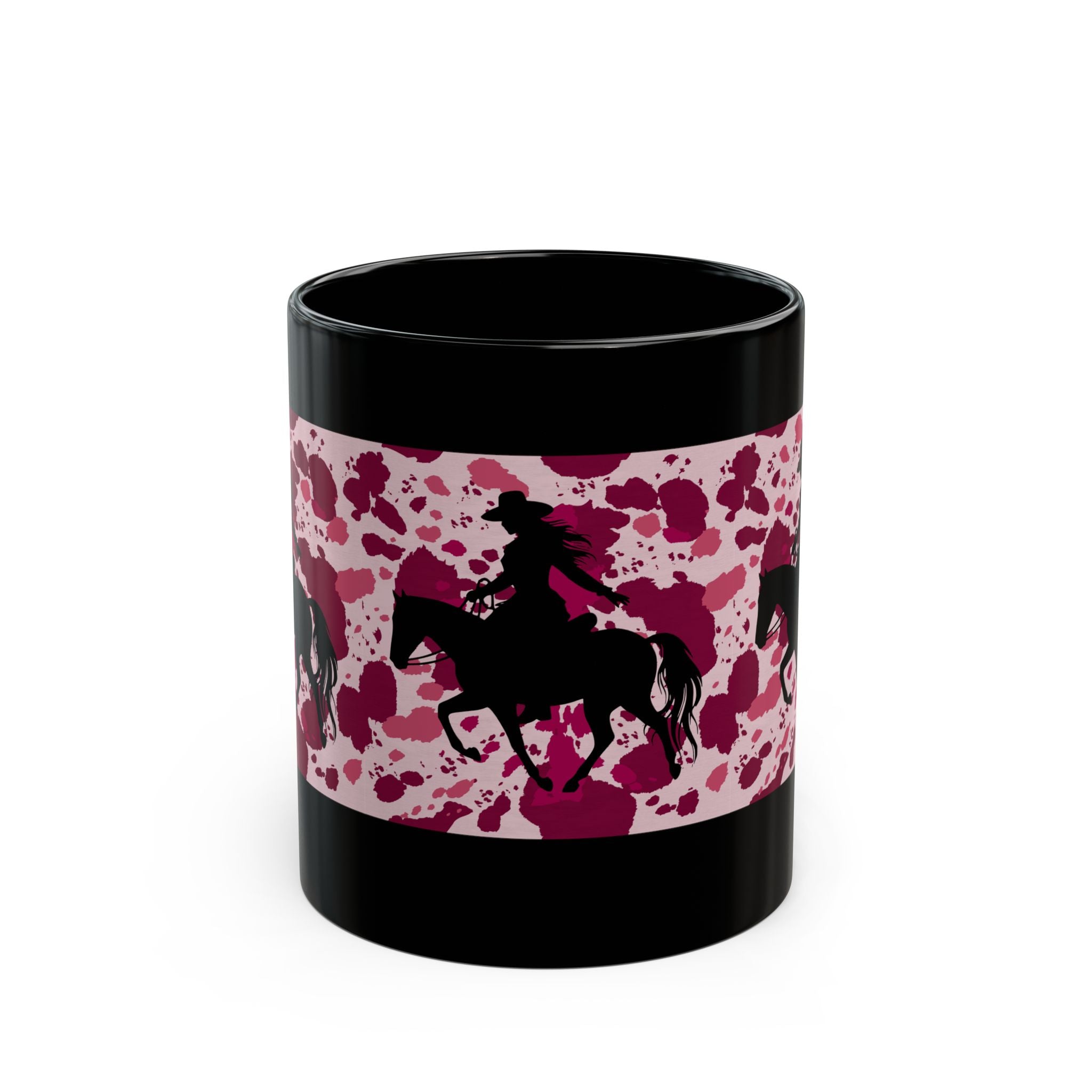 Coffee Mug | Pink Splatter Cowgirl Silhouette Black 11 oz or 15 oz