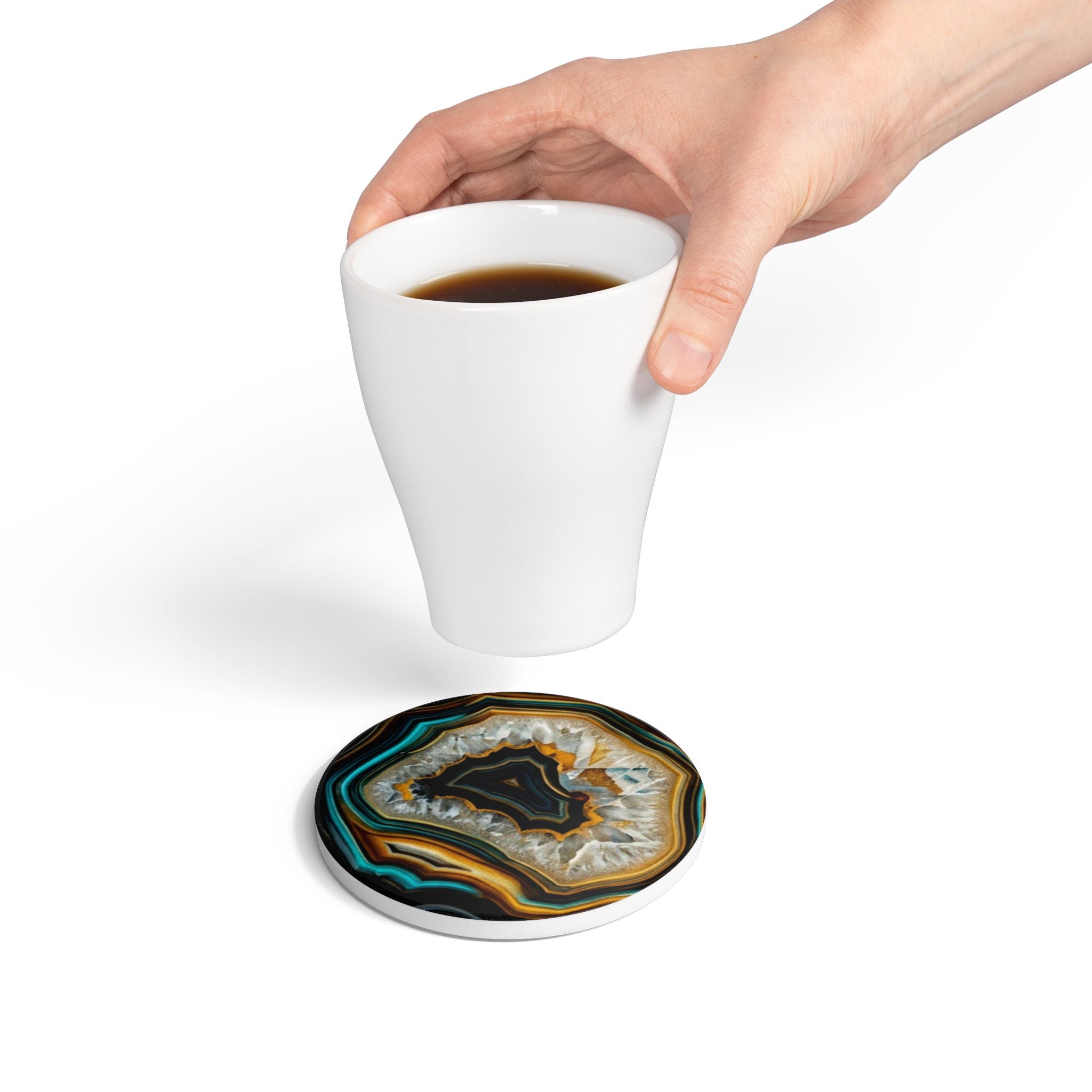 Ceramic Coasters | Agate Slice Stone Art Pattern Cork-Back Drink Coaster