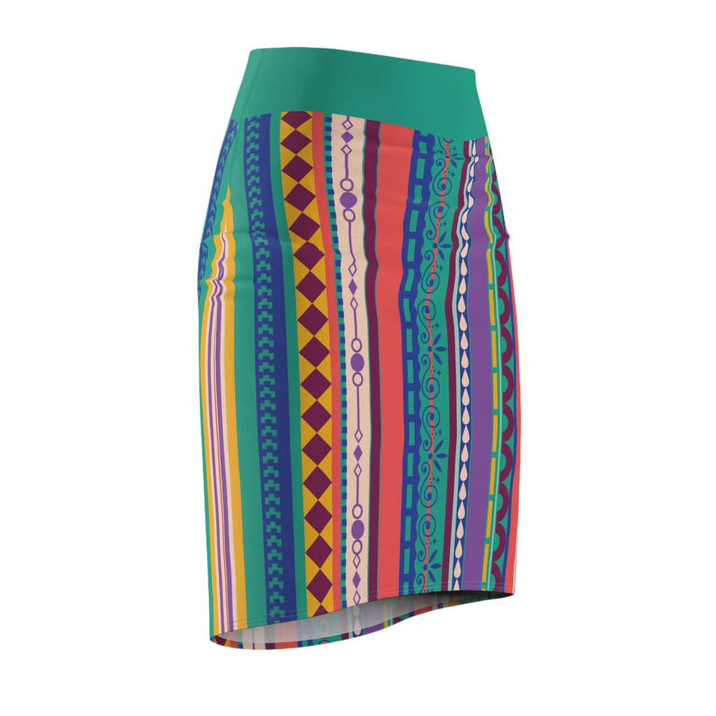 Women's Pencil Skirt — Vibrant Tribal Inspired Midi