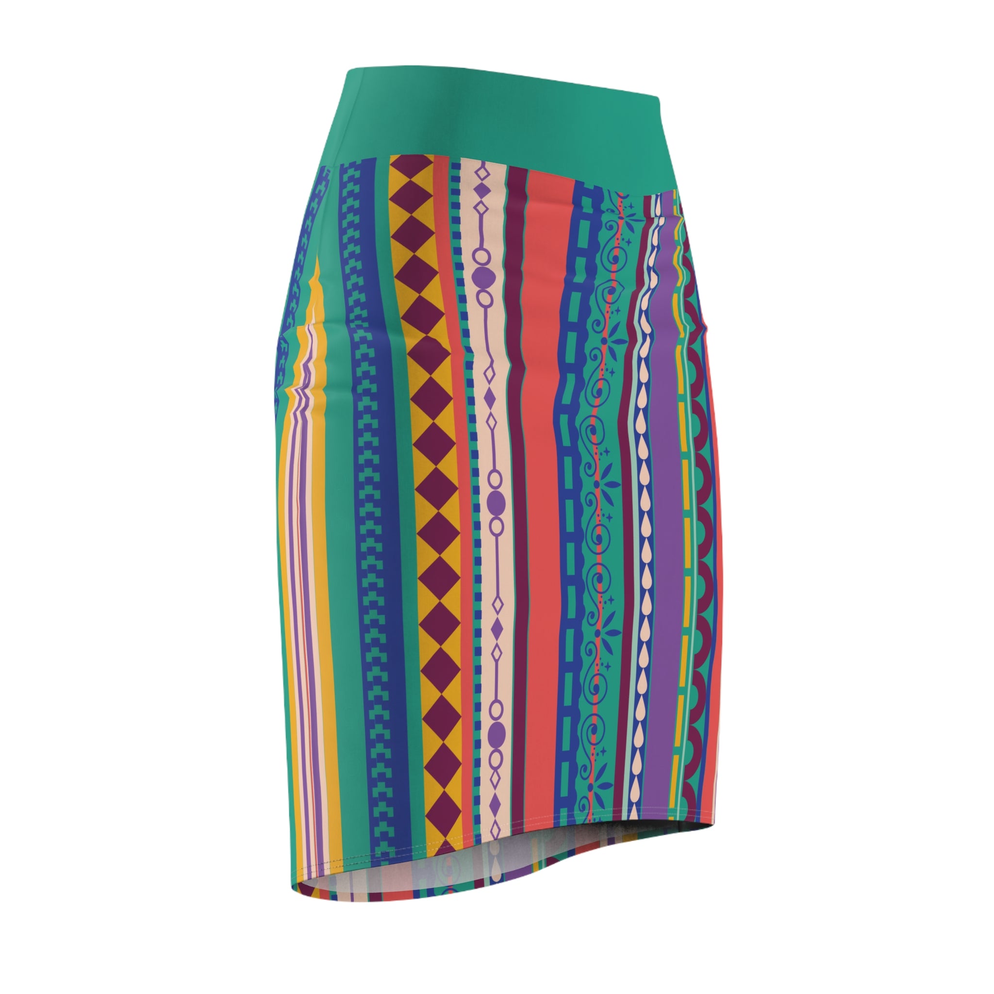 Women's Pencil Skirt — Vibrant Tribal Inspired Midi