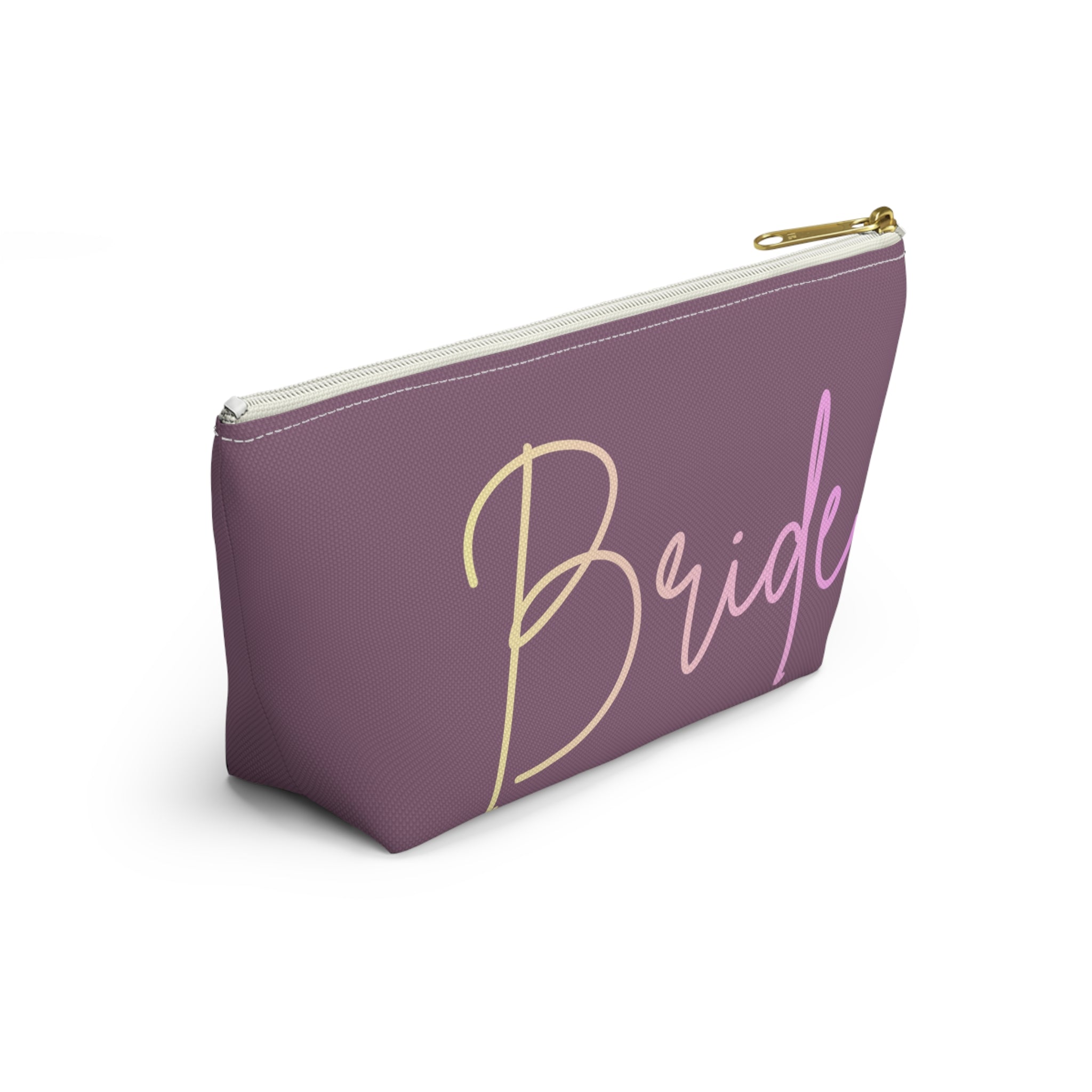 T Bottom Accessory Pouch | 'Bride' Script Muted Mauve and Pastel Cosmetic Bag