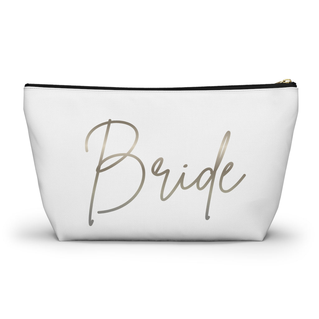 T Bottom Accessory Pouch | Silver 'Bride' Script Cosmetic Bag