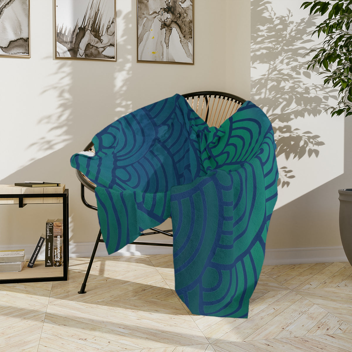 Green-to-Blue with Waves Microfiber Throw