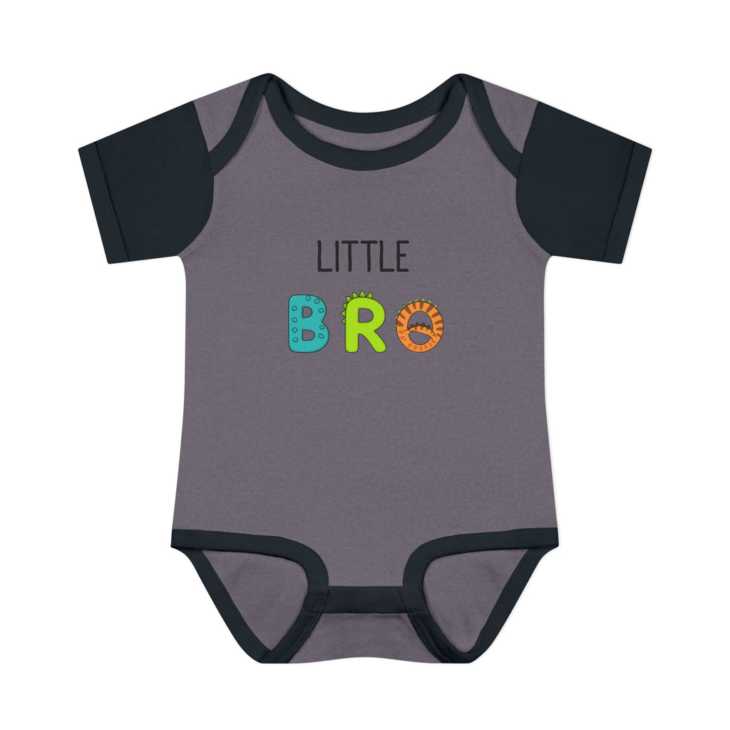 Baby Bodysuit | 'Little Bro' Sibling Infant Onesie with Colorful Dino Letters