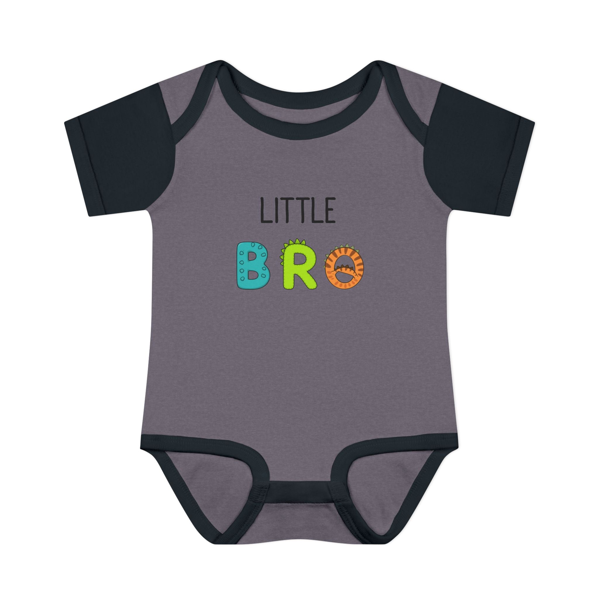 Baby Bodysuit | 'Little Bro' Sibling Infant Onesie with Colorful Dino Letters