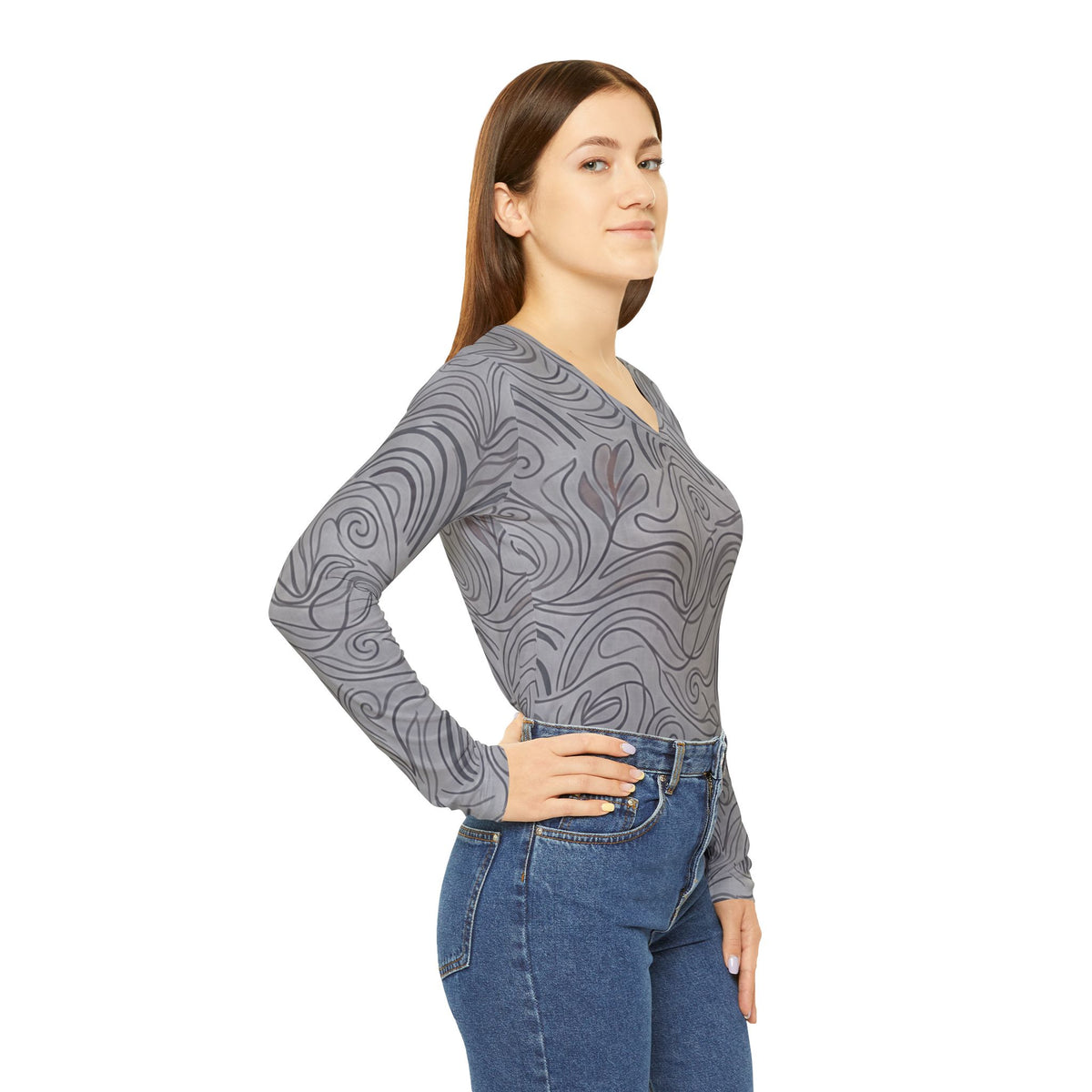 Abstract Swirls Long Sleeve V-Neck Shirt