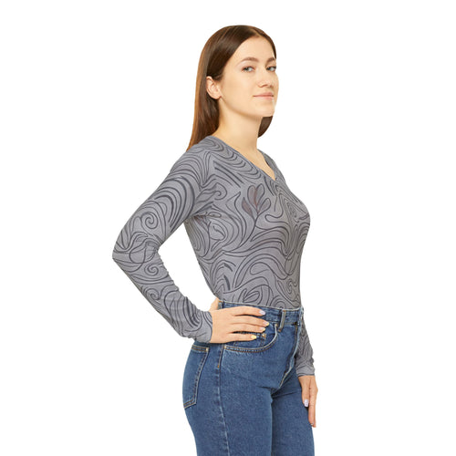 Abstract Swirls Long Sleeve V-Neck Shirt