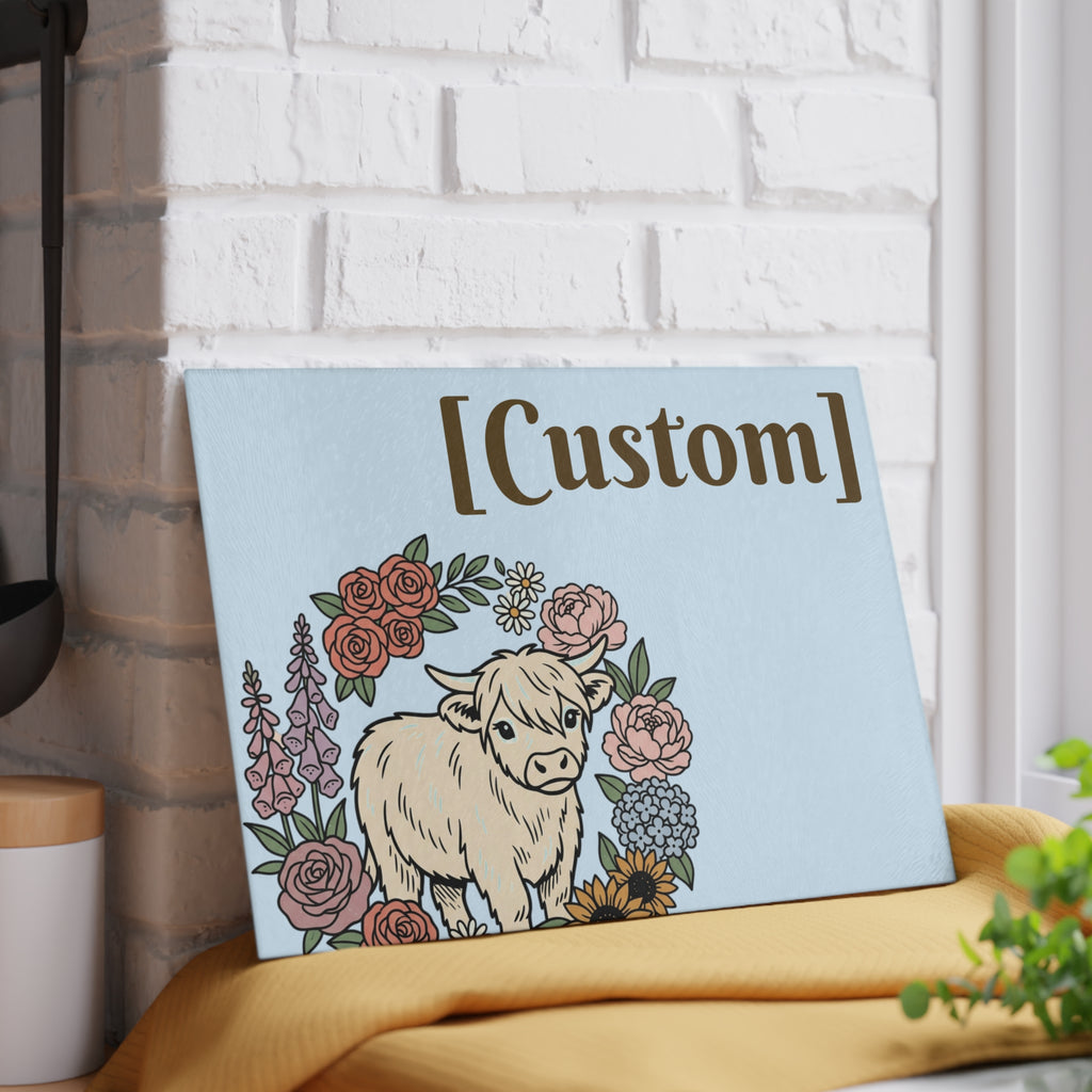 Glass Cutting Board | Customizable Name Option Highland Cow
