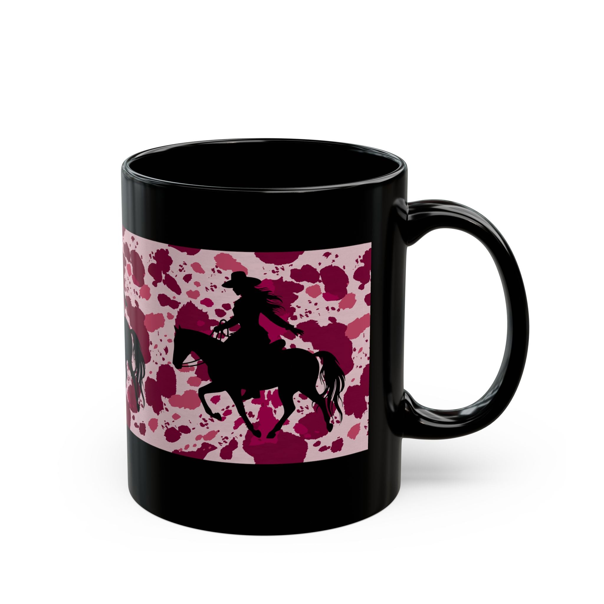 Coffee Mug | Pink Splatter Cowgirl Silhouette Black 11 oz or 15 oz