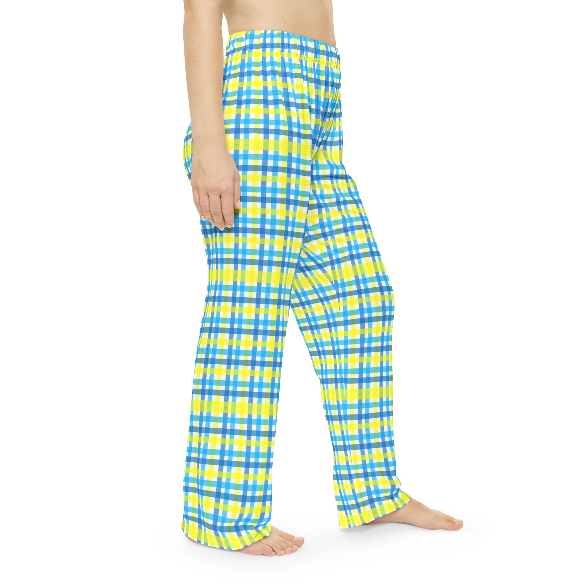 Pajama Pants | Blue & Yellow Cozy Women's Plaid Lounge Pants