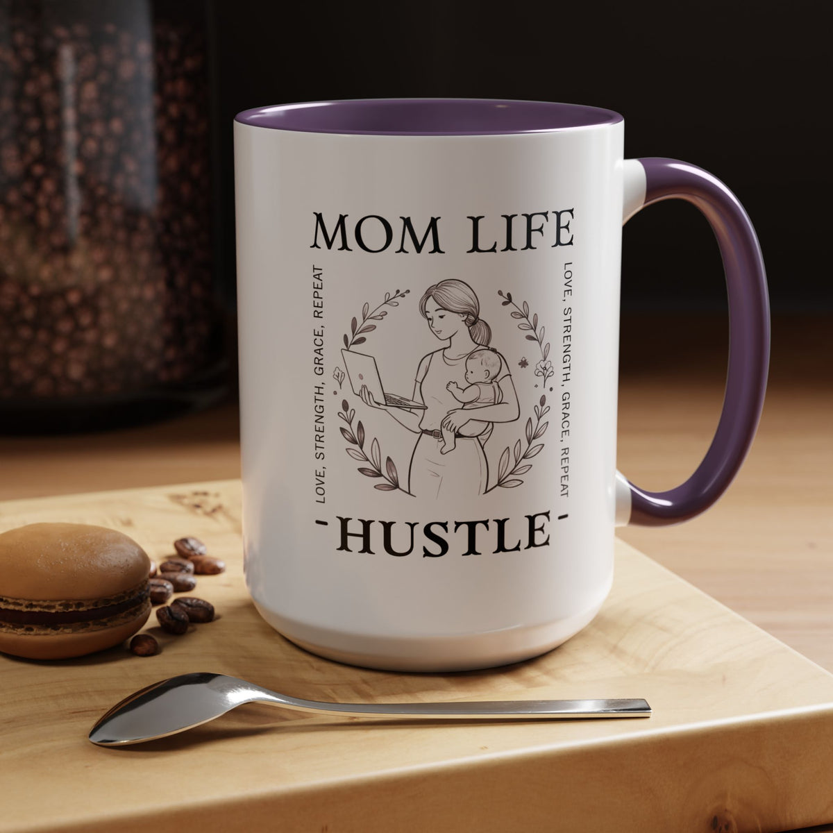 Mom Life Hustle Coffee Mug | Mom Life Accent Ceramic Mug 11/15oz