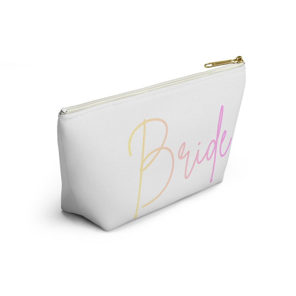 T Bottom Accessory Pouch | 'Bride' Script Pastels | Bridal Party Cosmetic Bag