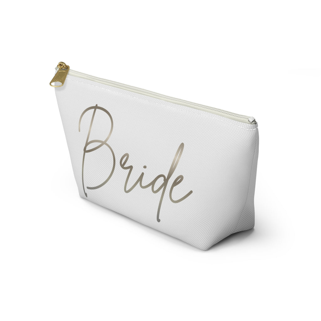 T Bottom Accessory Pouch | Silver 'Bride' Script Cosmetic Bag