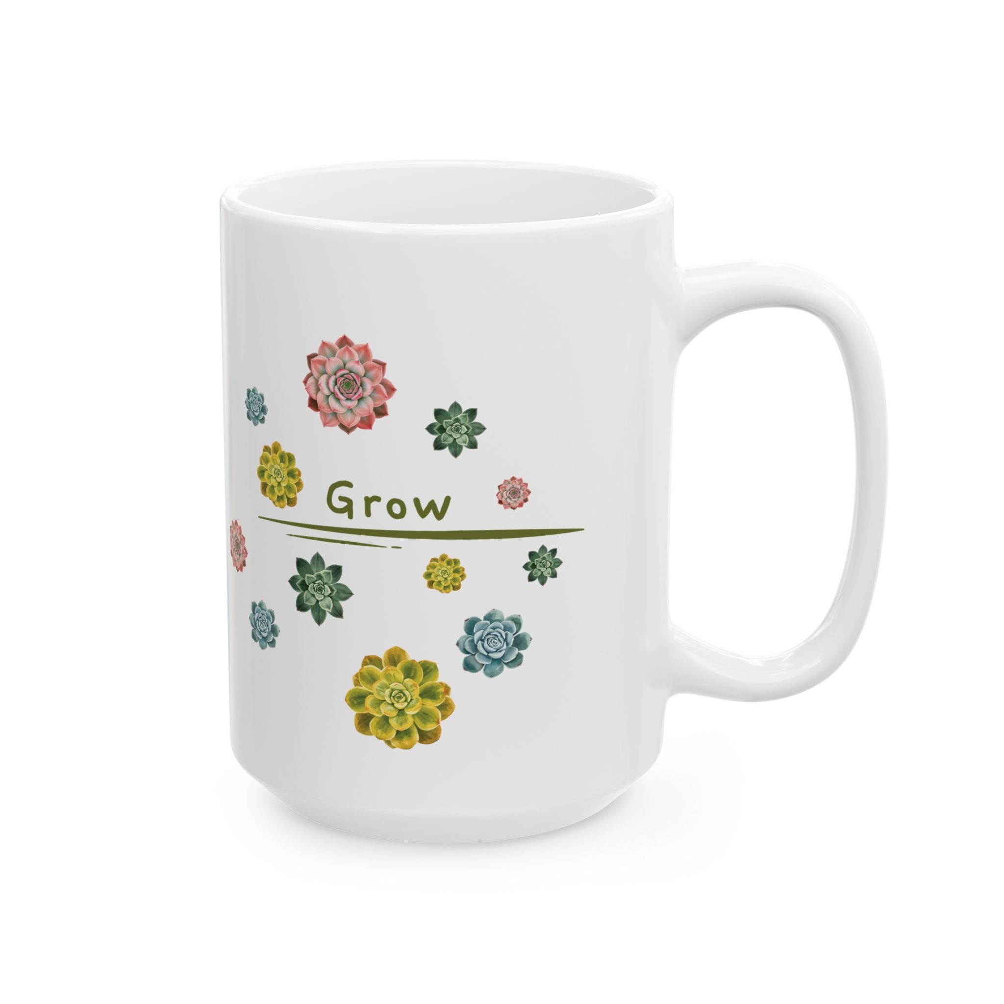Coffee Mug | 11oz or 15oz 'Grow' Succulent Ceramic Mug