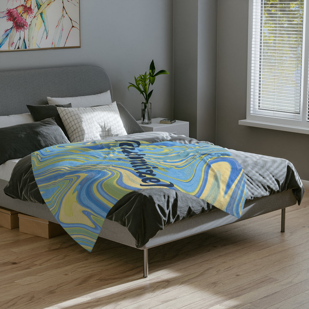 Customizable Blue-Yellow Marble Velveteen Throw