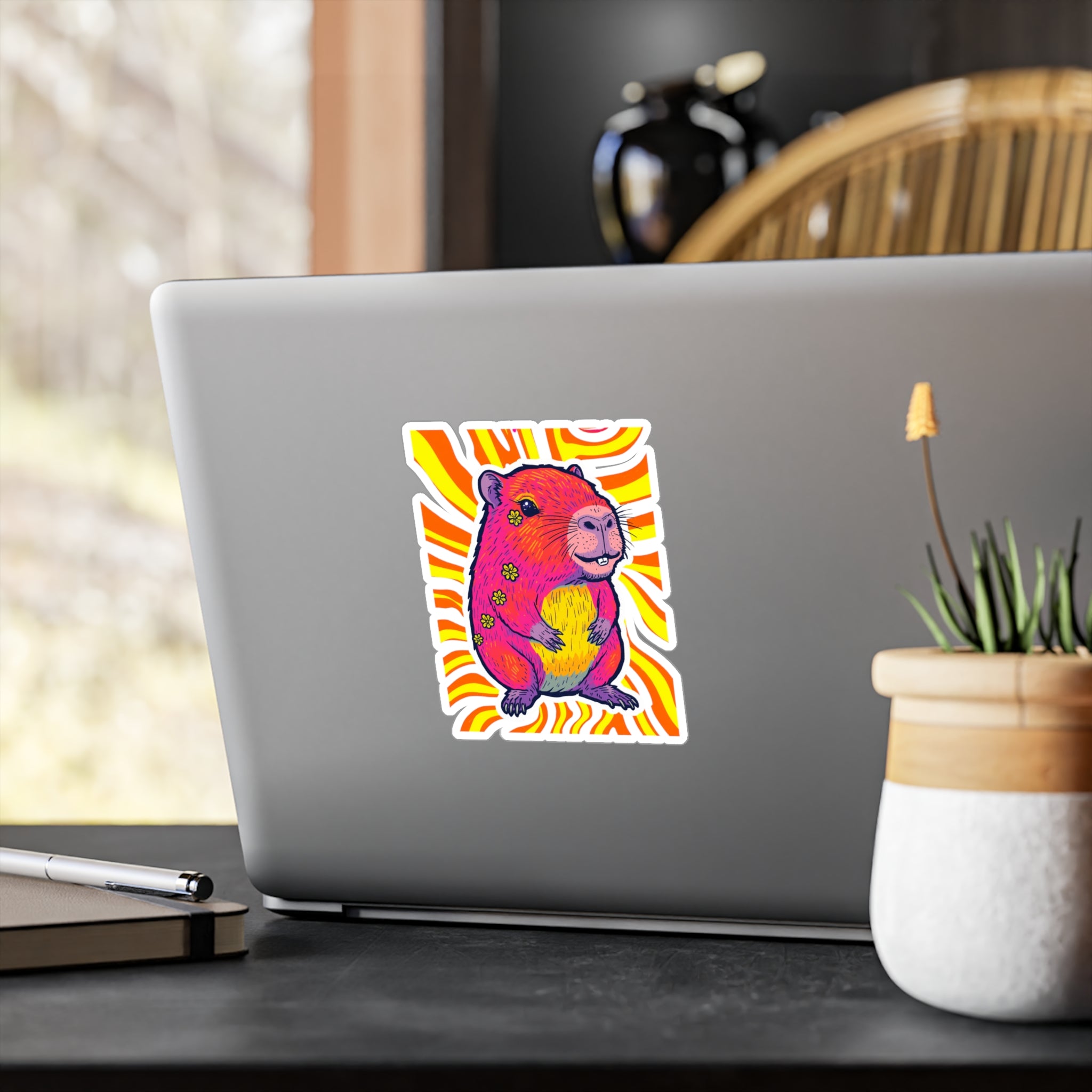 Vinyl Decal | Bright Retro Swirl Psychedelic Flower Guinea Pig Kiss-Cut Sticker