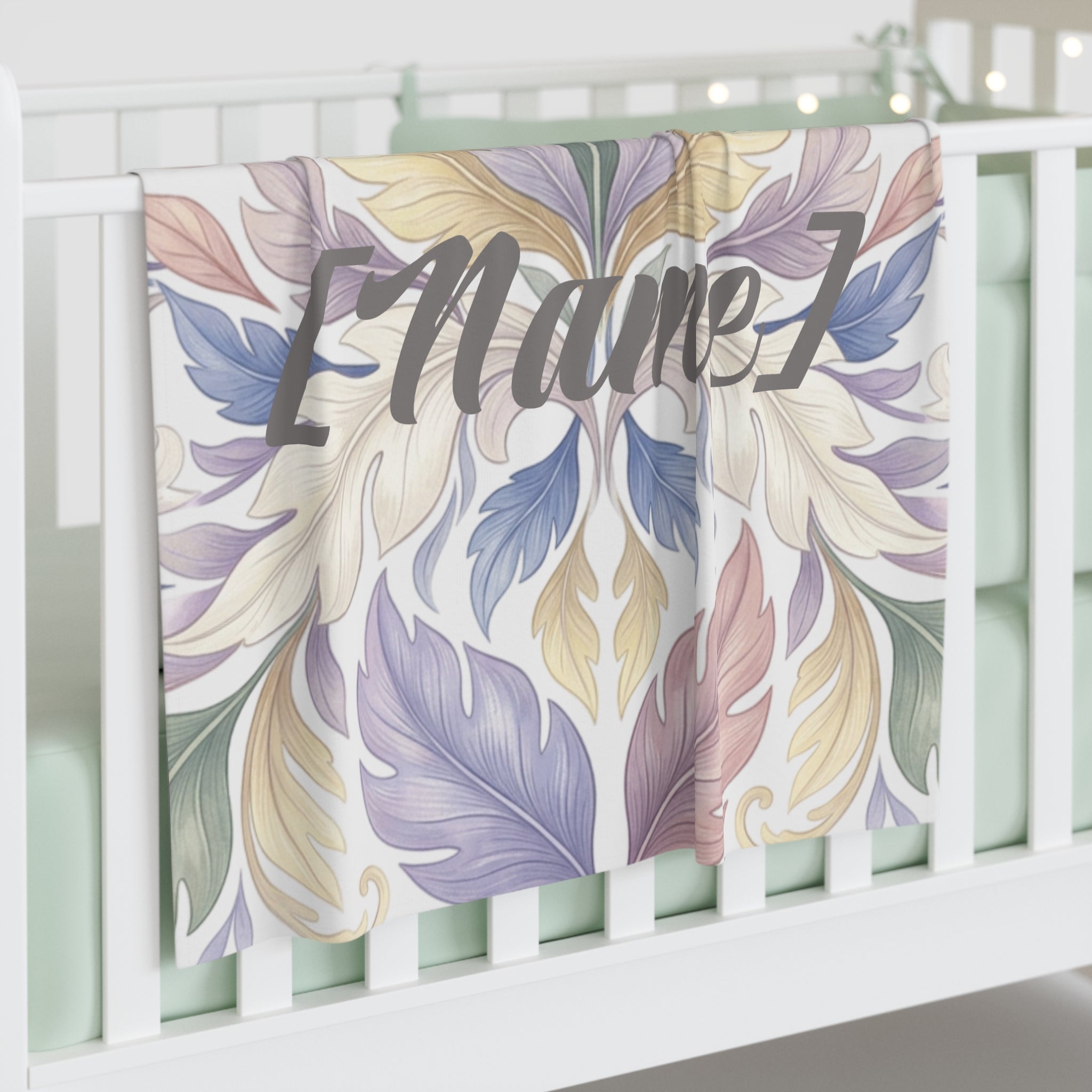 Baby Swaddle Blanket | Pastel Floral Leaf Customizable Name Swaddle