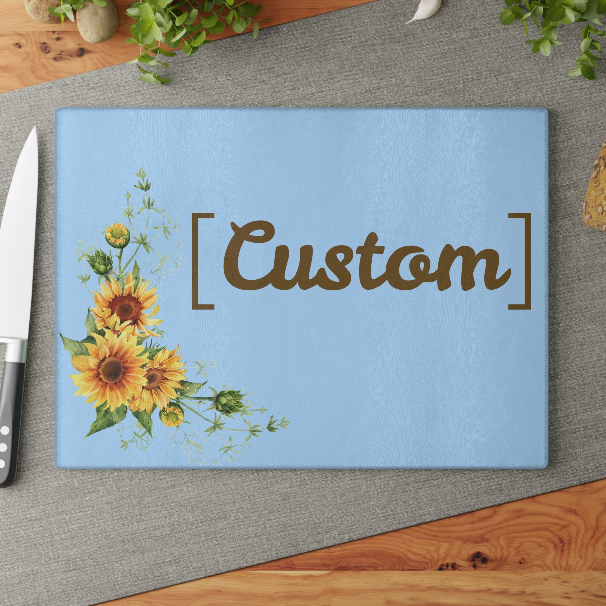 Glass Cutting Board | Personalized Name Sunflower Kitchen Decor