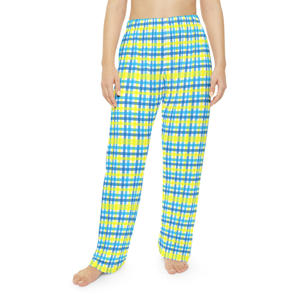 Pajama Pants | Blue & Yellow Cozy Women's Plaid Lounge Pants