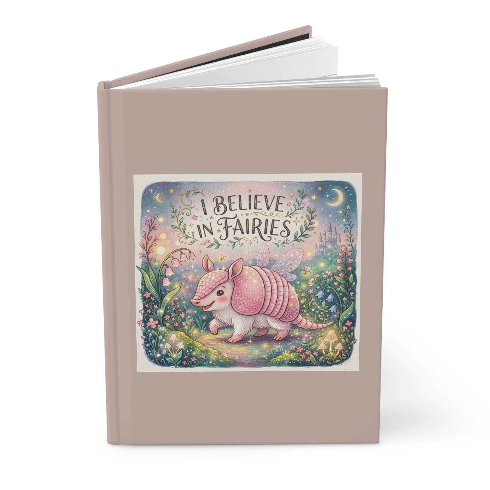 Journal | 'I Believe in Fairies' Whimsical Pink Fairy Armadillo Hardcover Notebook