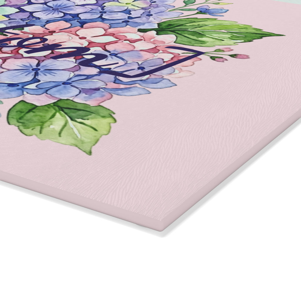 Glass Cutting Board | Customizable Pastel Hydrangeas Kitchen Decor