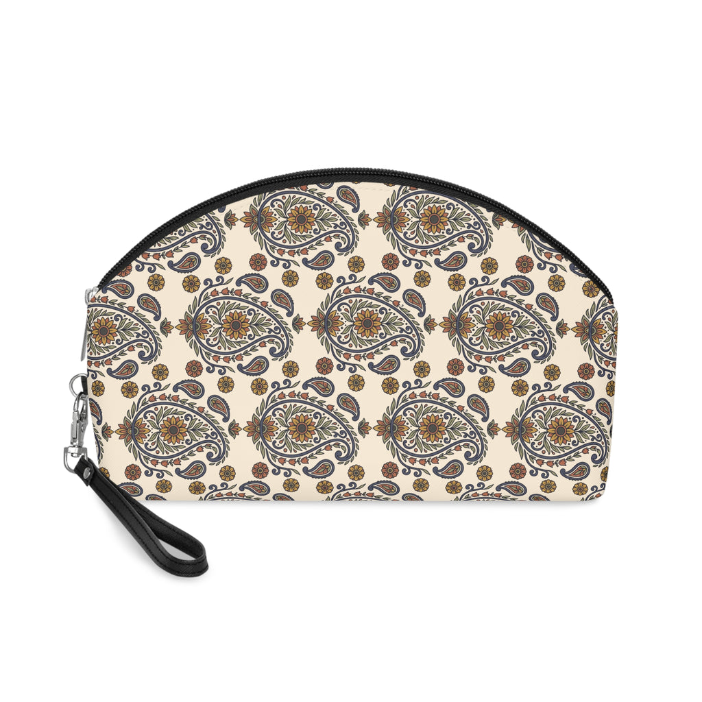 Cosmetic Pouch | Beige Classic Floral Paisley Makeup Bag