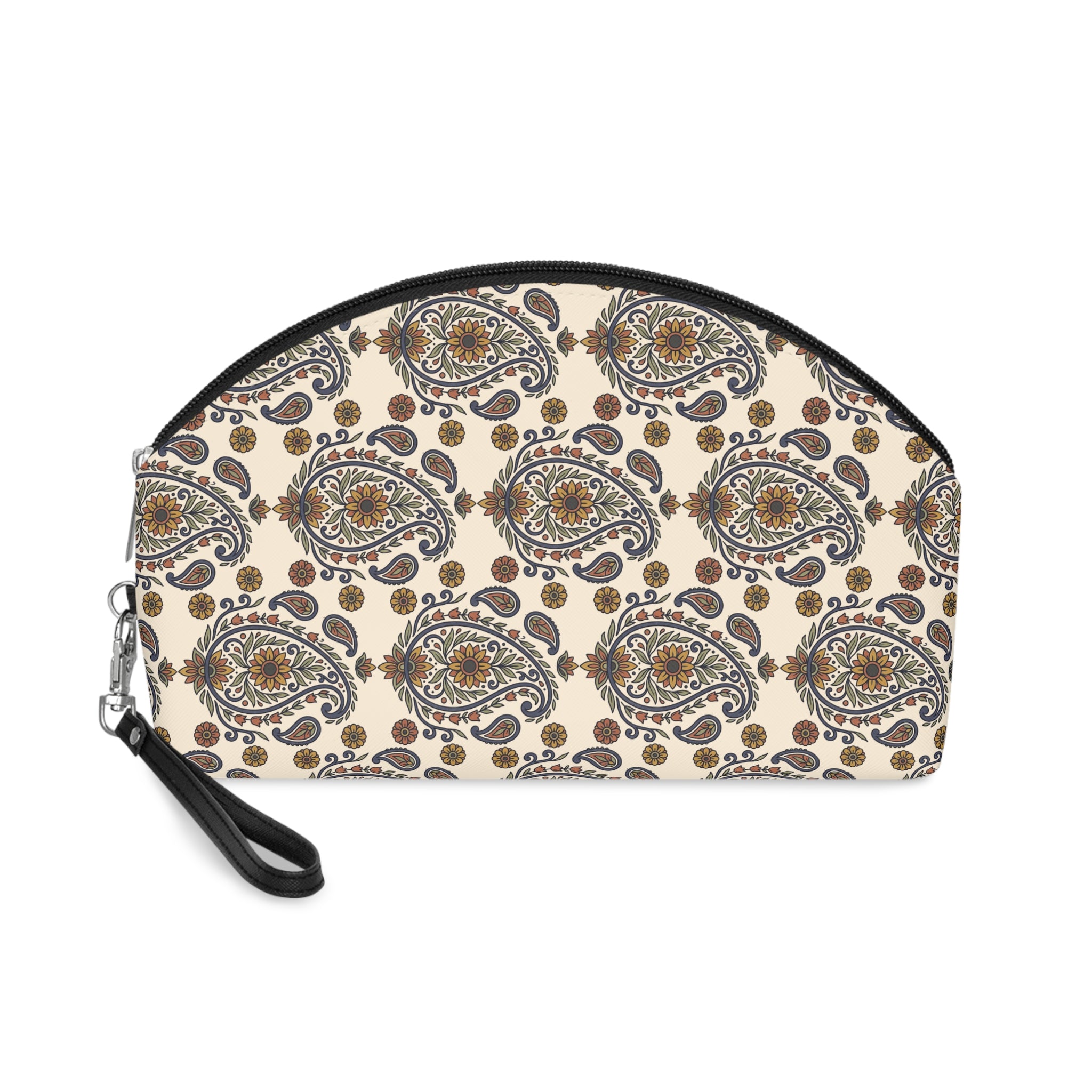 Cosmetic Pouch | Beige Classic Floral Paisley Makeup Bag