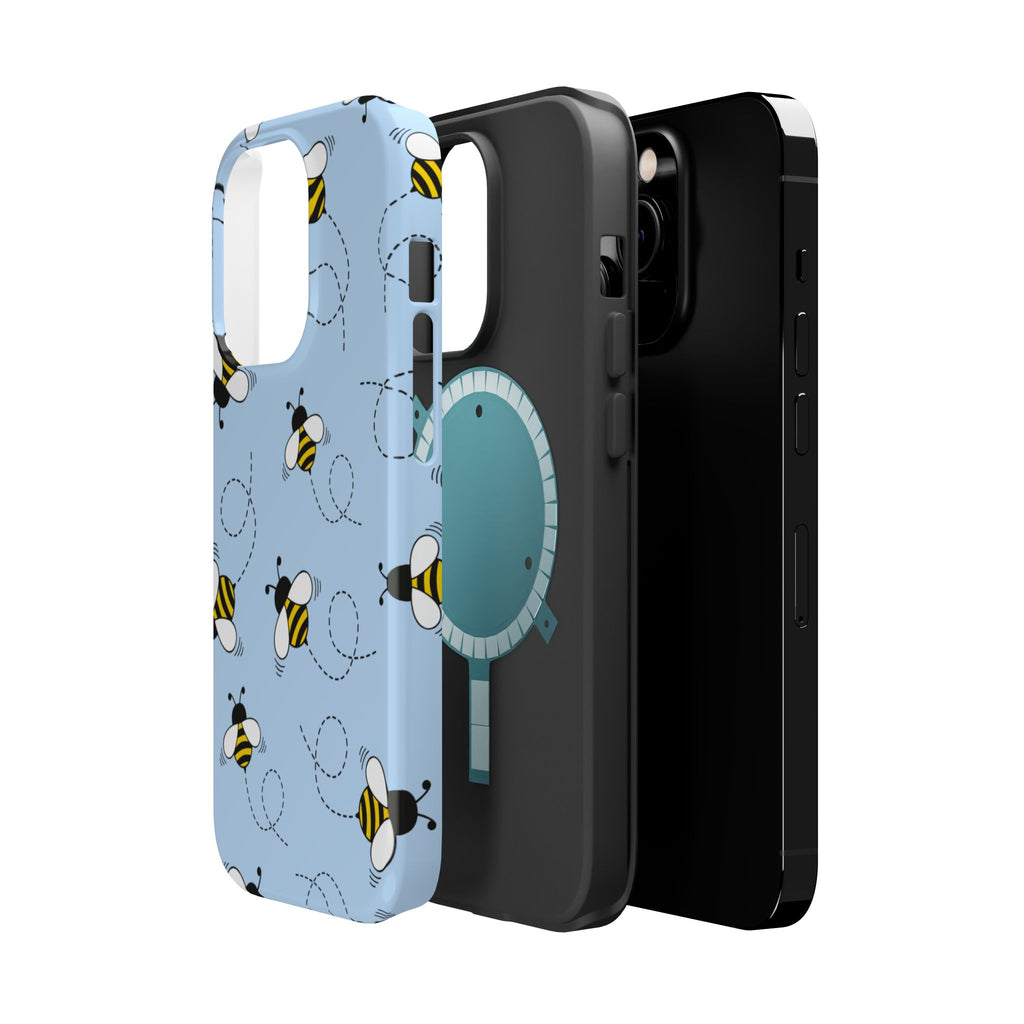 Phone Case | Sky Blue Bee Pattern Magnetic Impact-Resistant Phone Case