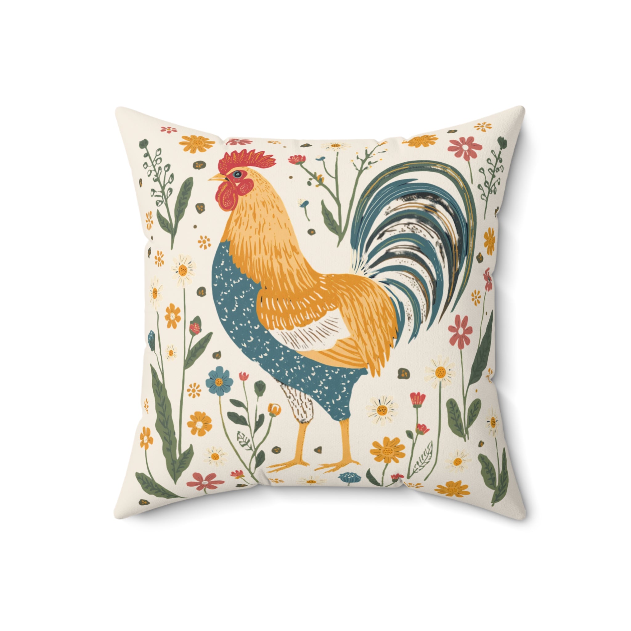 Throw Pillow | Farmhouse Rooster Floral Accent Pillow