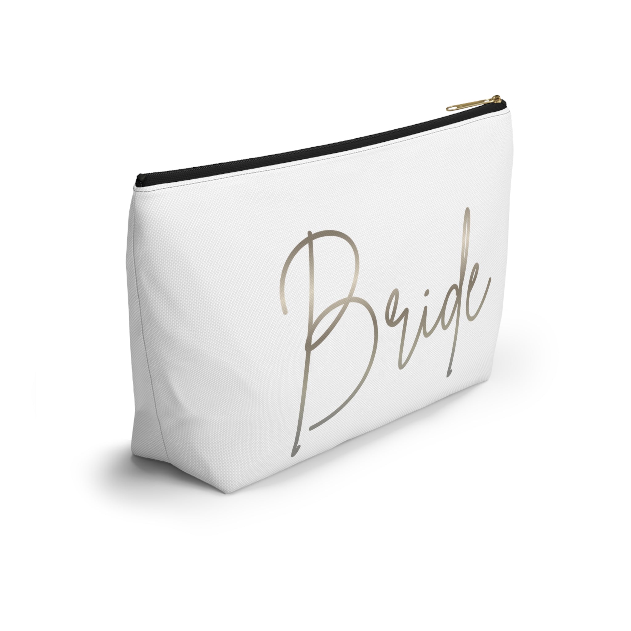 T Bottom Accessory Pouch | Silver 'Bride' Script Cosmetic Bag