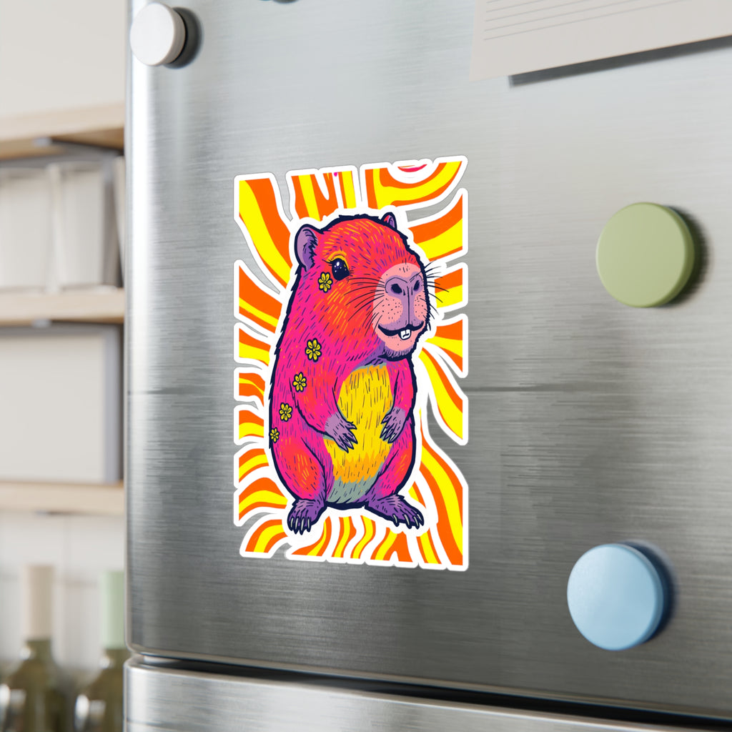 Vinyl Decal | Bright Retro Swirl Psychedelic Flower Guinea Pig Kiss-Cut Sticker