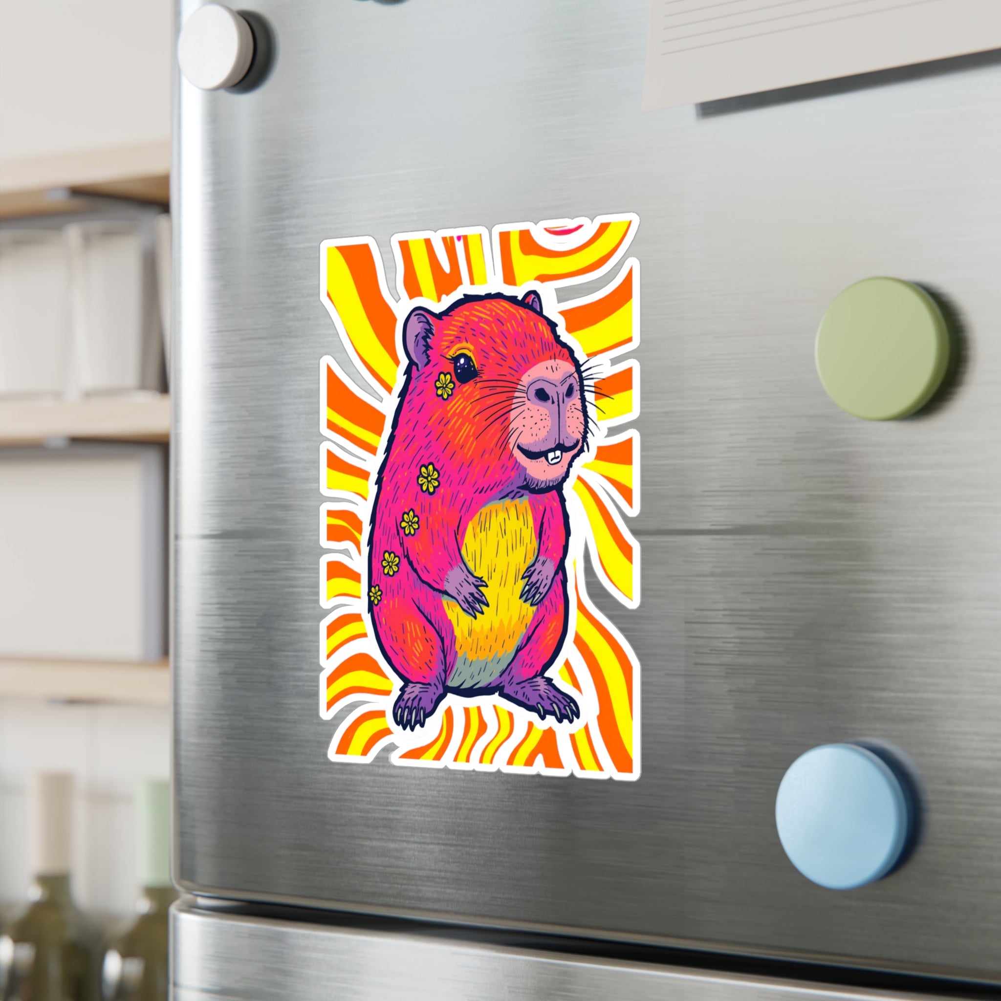 Vinyl Decal | Bright Retro Swirl Psychedelic Flower Guinea Pig Kiss-Cut Sticker