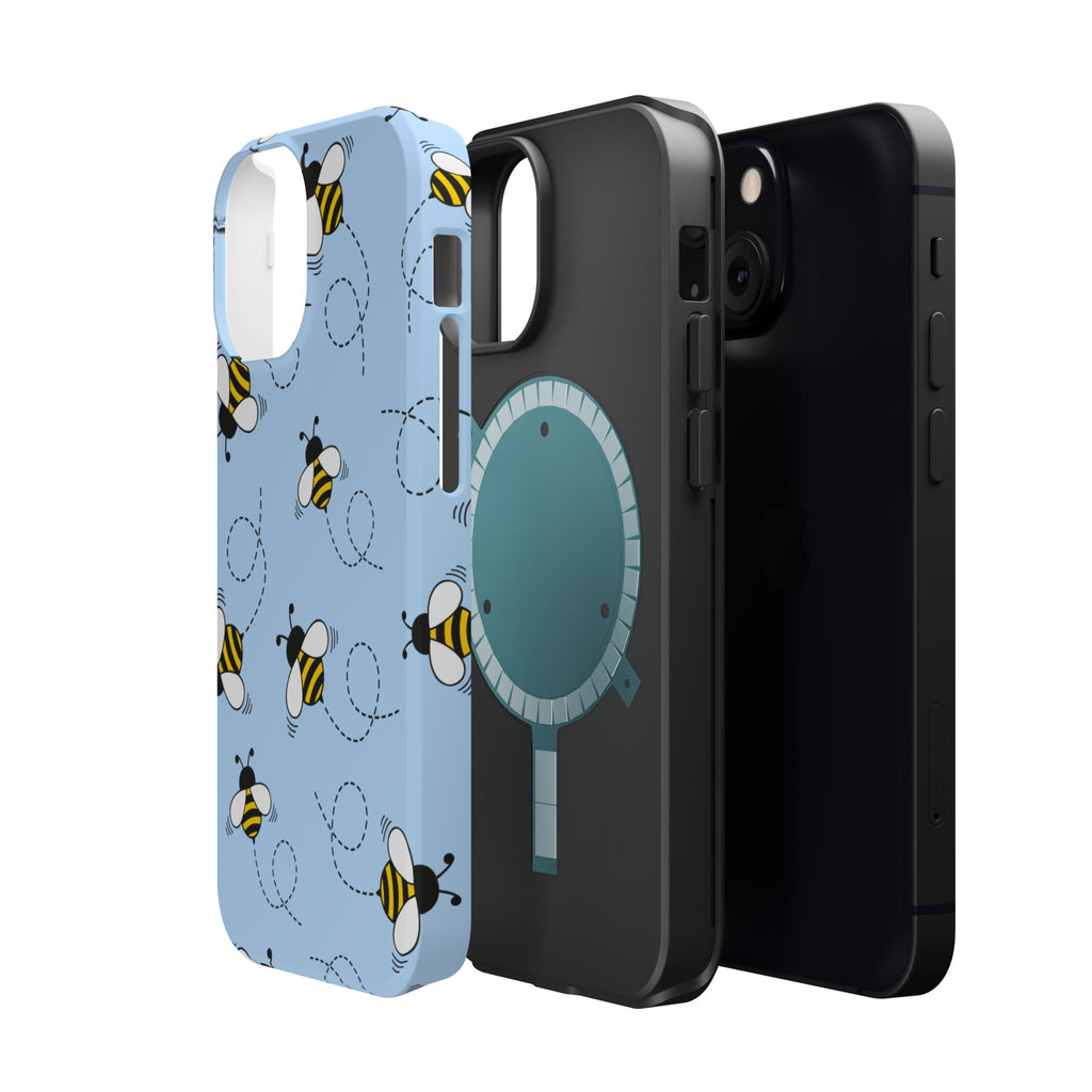 Phone Case | Sky Blue Bee Pattern Magnetic Impact-Resistant Phone Case