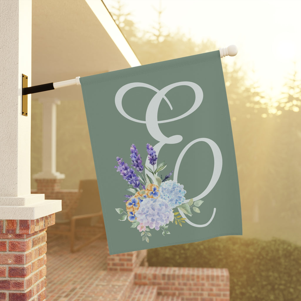 Home & Garden Banner | 'E' Monogram Sage Garden Flag