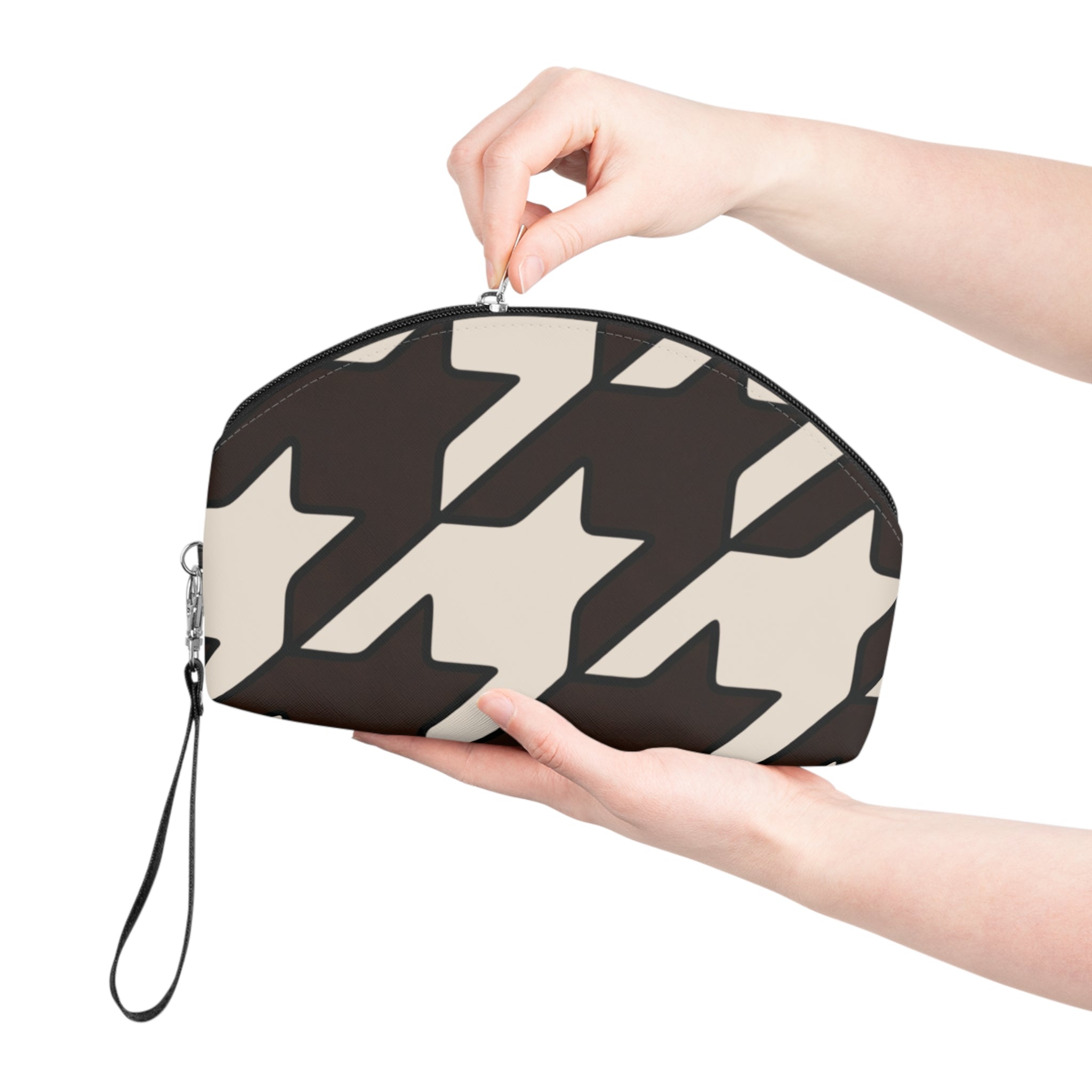 Cosmetic Pouch | Classic Black & Cream Houndstooth Makeup Bag