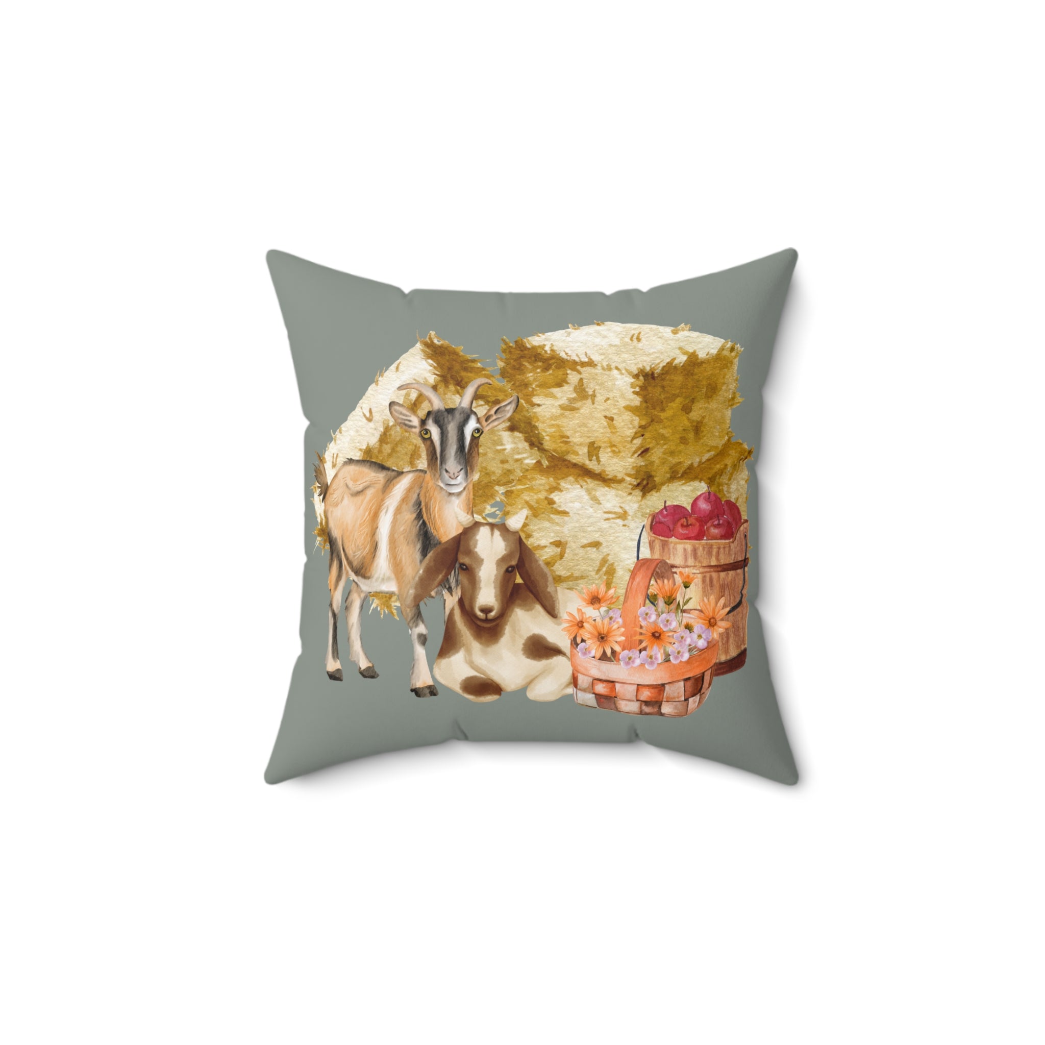 Throw Pillow | Rustic Farmhouse Animal with Baskets & Apples Square Pillow