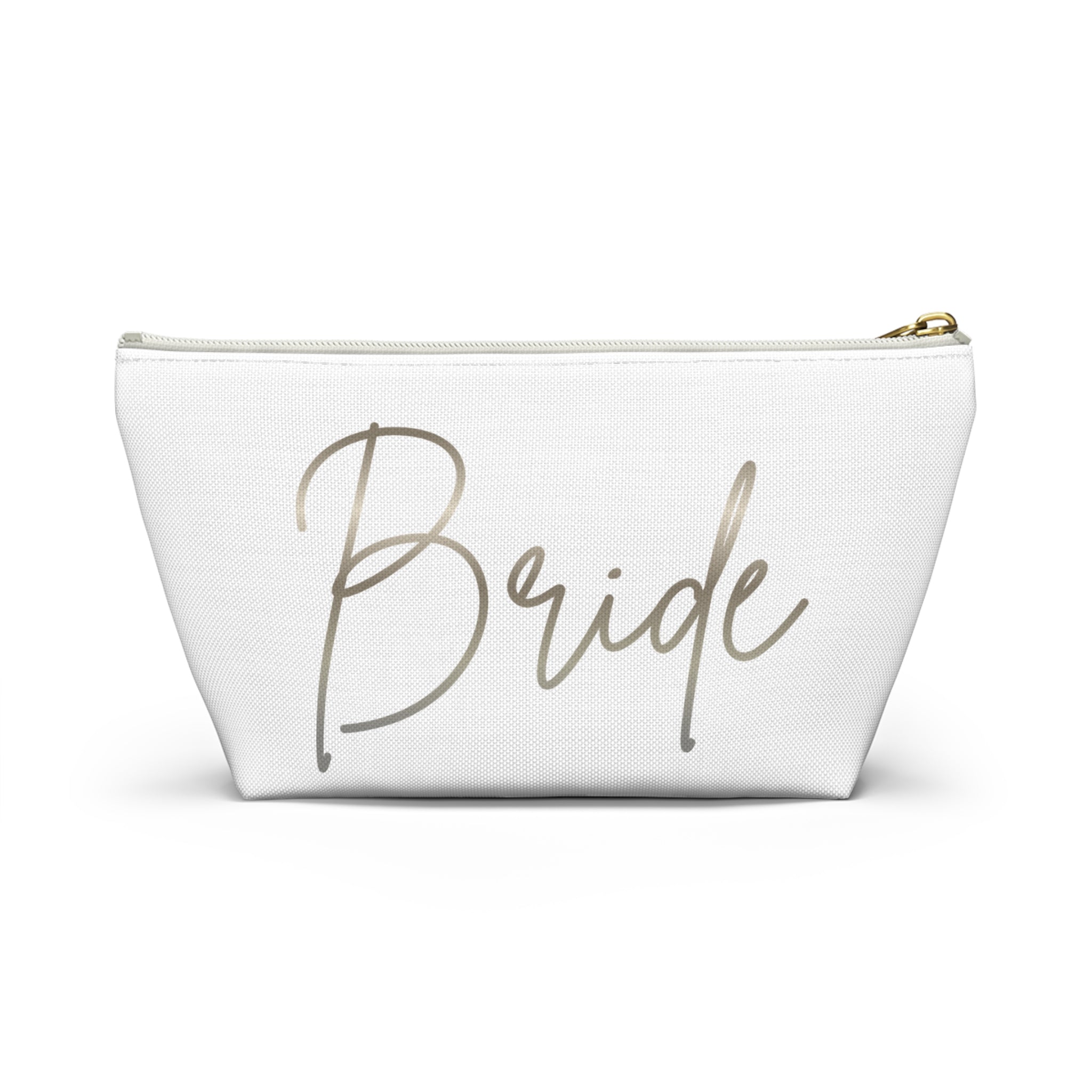 T Bottom Accessory Pouch | Silver 'Bride' Script Cosmetic Bag