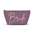 T Bottom Accessory Pouch | 'Bride' Script Muted Mauve and Pastel Cosmetic Bag
