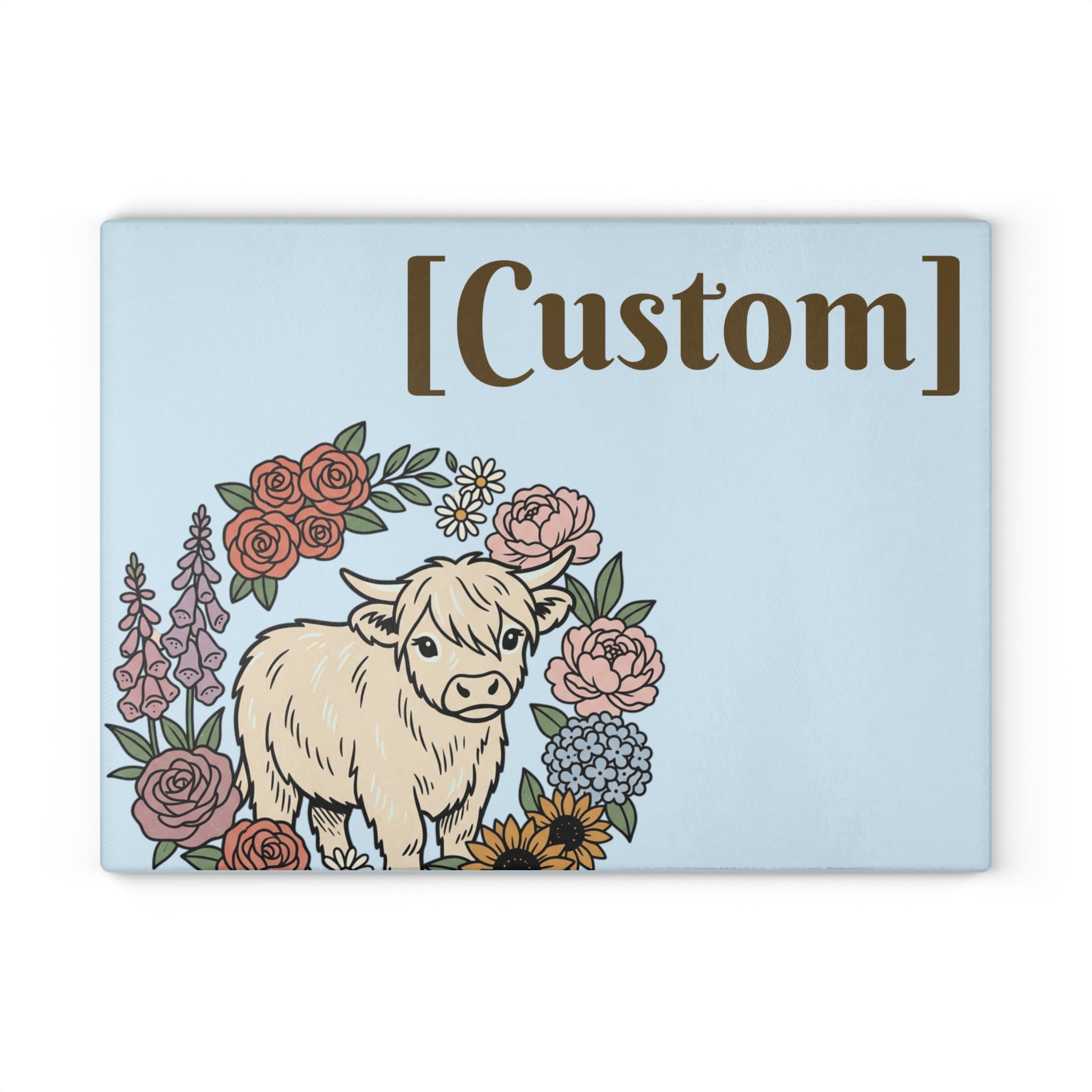 Glass Cutting Board | Customizable Name Option Highland Cow